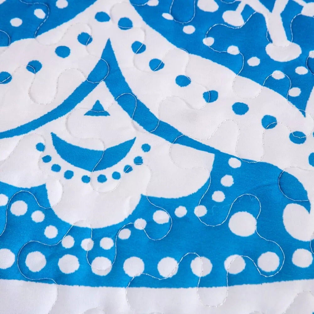 Close-up of blue and white quilted pattern on Xciting Quilted bedspread and pillowcovers set: Add Some Fun - Queen size.