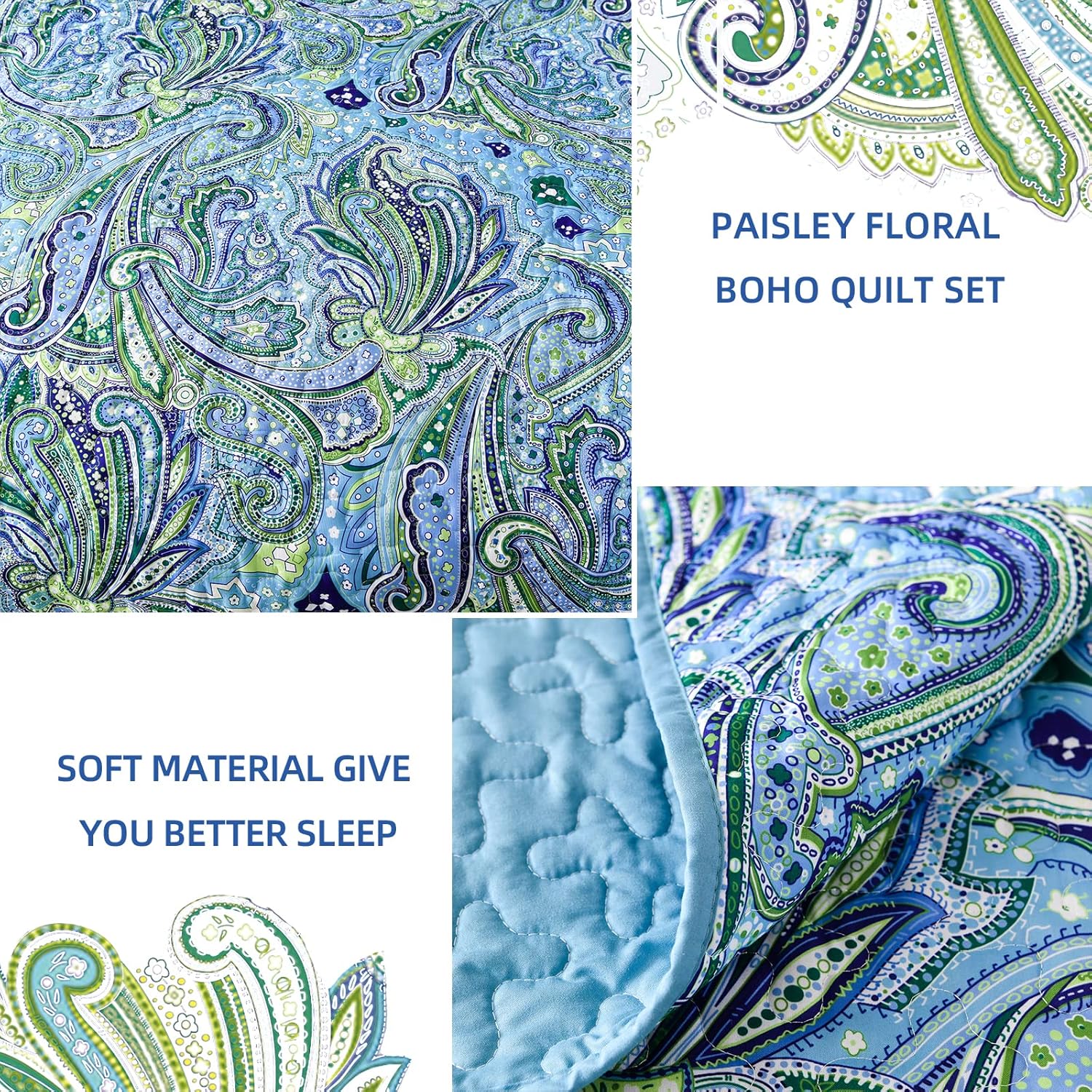 Richly Textured Quilted Coverlet and Pillowcases Set: Embrace the Comfort - Queen size with paisley floral pattern and soft fabric