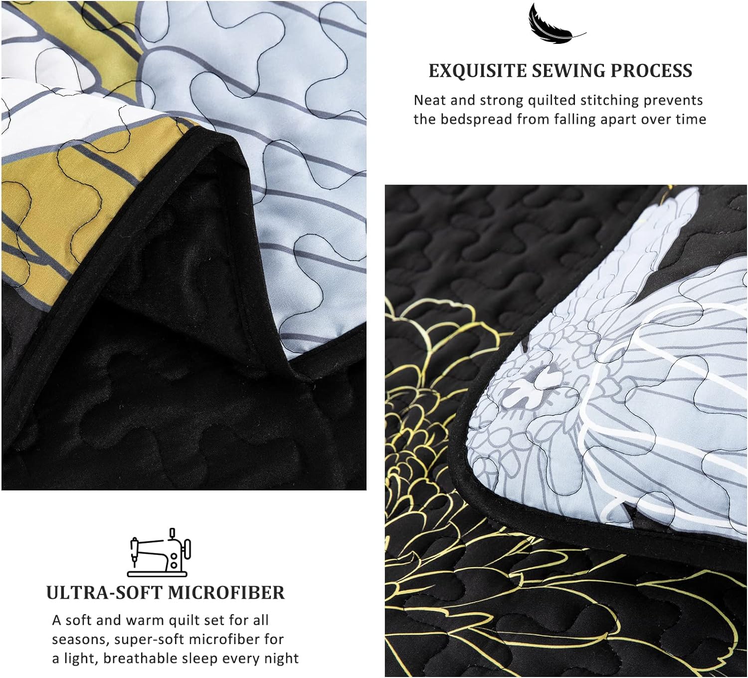 Refined Quilted Bedspread and Pillowcases Set: Perfect Harmony of Comfort and Style - Queen size with detailed stitching and ultra-soft microfiber fabric