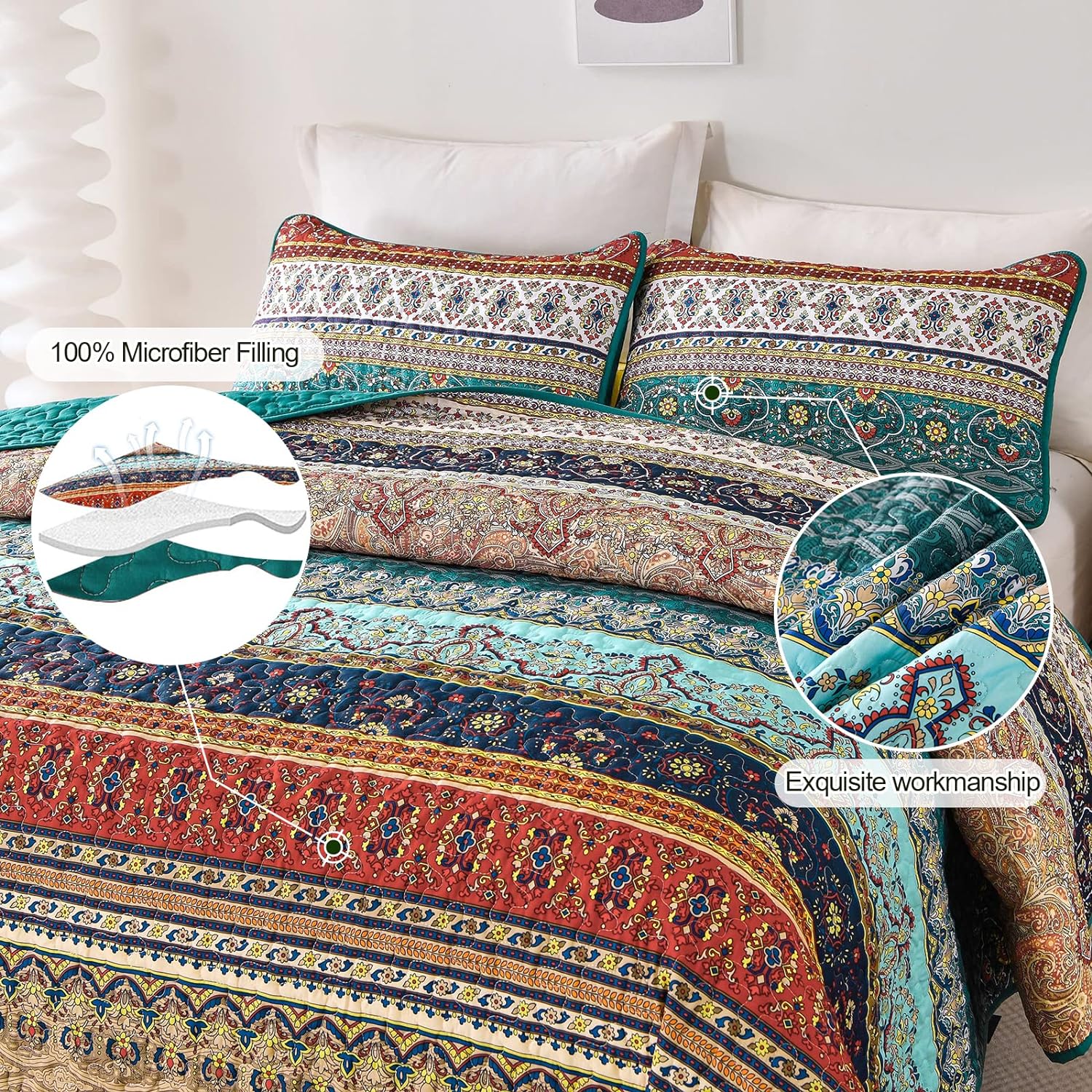 Textured Quilted bedspread and pillowcovers set: Add Depth and Dimension - Queen size with intricate patterns on cozy bedding.