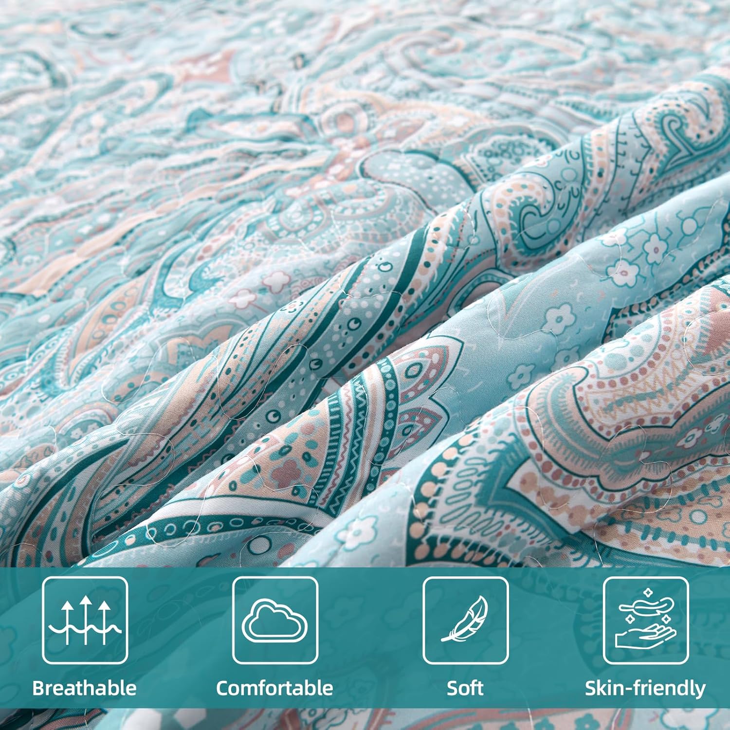 Close-up of Distinctive Quilted Coverlet and Pillowcases Set: Make a Bold Statement - Queen size with patterned stitching and soft fabric texture