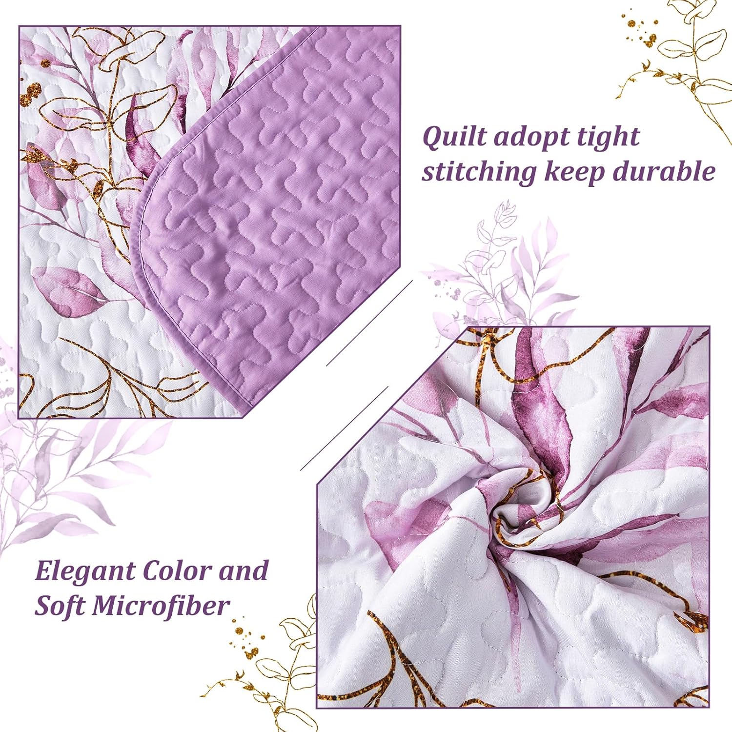 Unique Quilted bedspread and pillowcovers set: Stand Out in Style - Queen size with elegant quilting and soft microfiber fabric close-up details