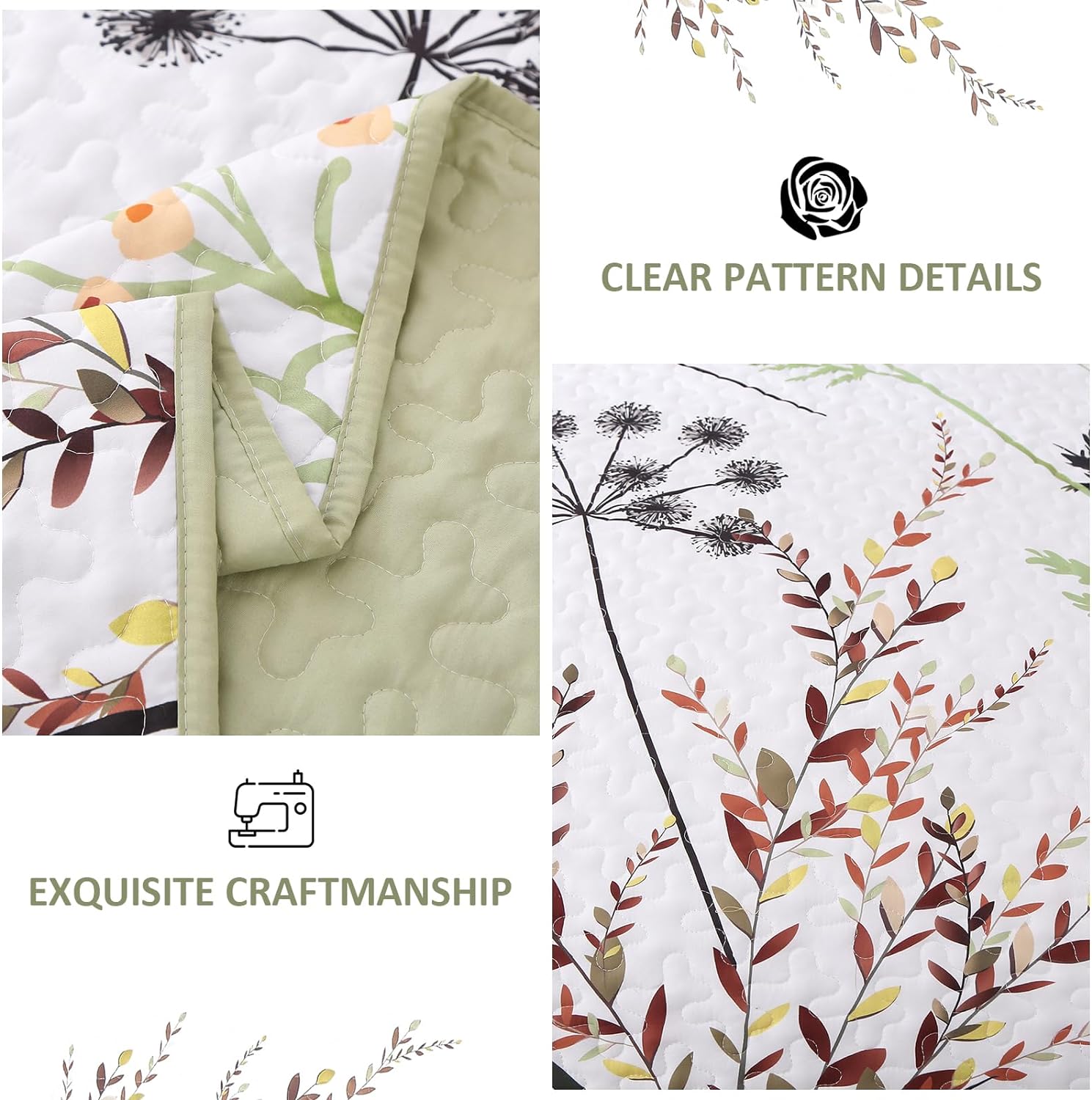 Decorative Quilted Coverlet and Pillowcases Set: Elevate Your Home Decor - Queen size with floral pattern and detailed stitching