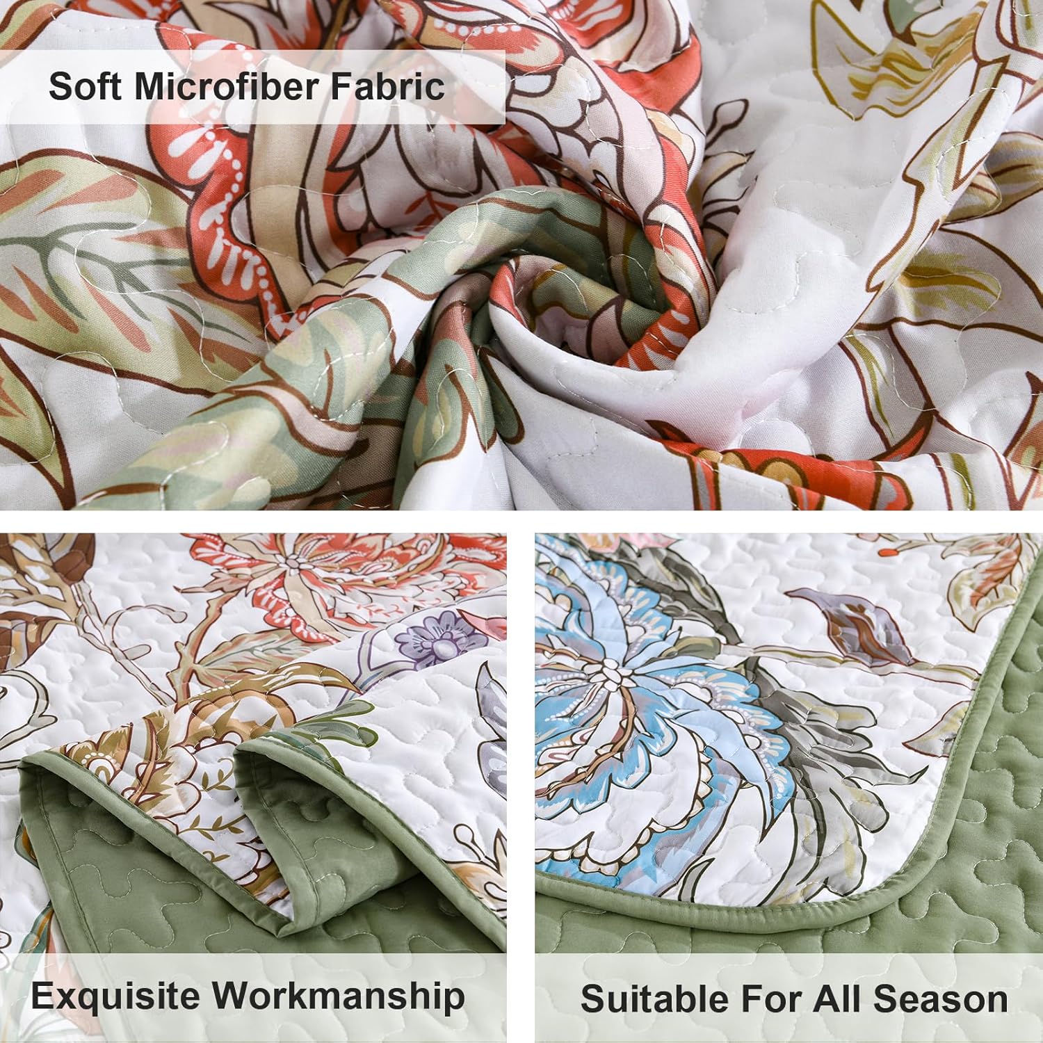 Warm and Inviting Quilted Bedspread and Pillowcases Set: Designed for Relaxation - Queen size with floral pattern and soft microfiber fabric