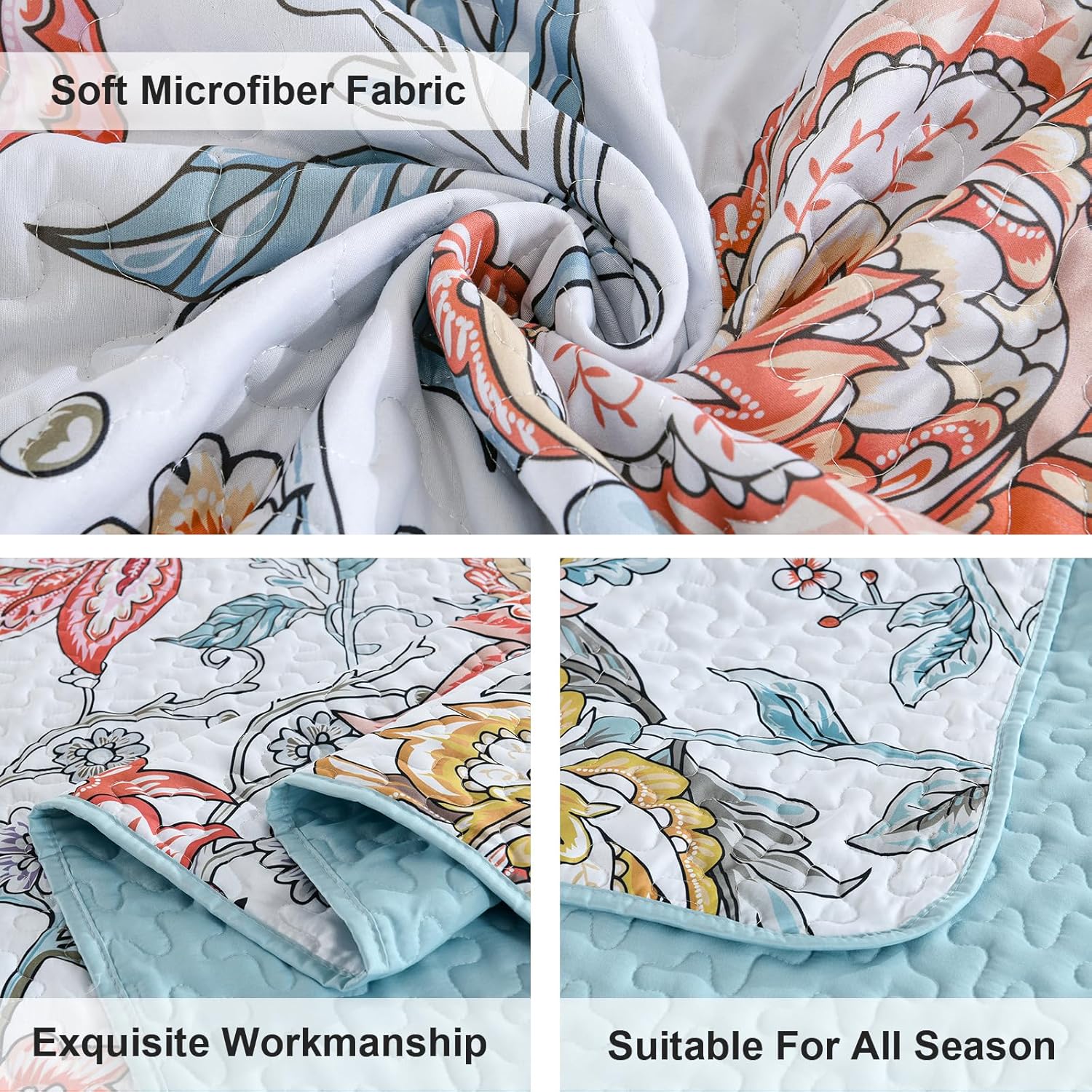 Close-up of Jazzy Quilted bedspread and pillowcovers set: Express Your Personality - Queen size with floral microfiber fabric and quilting details