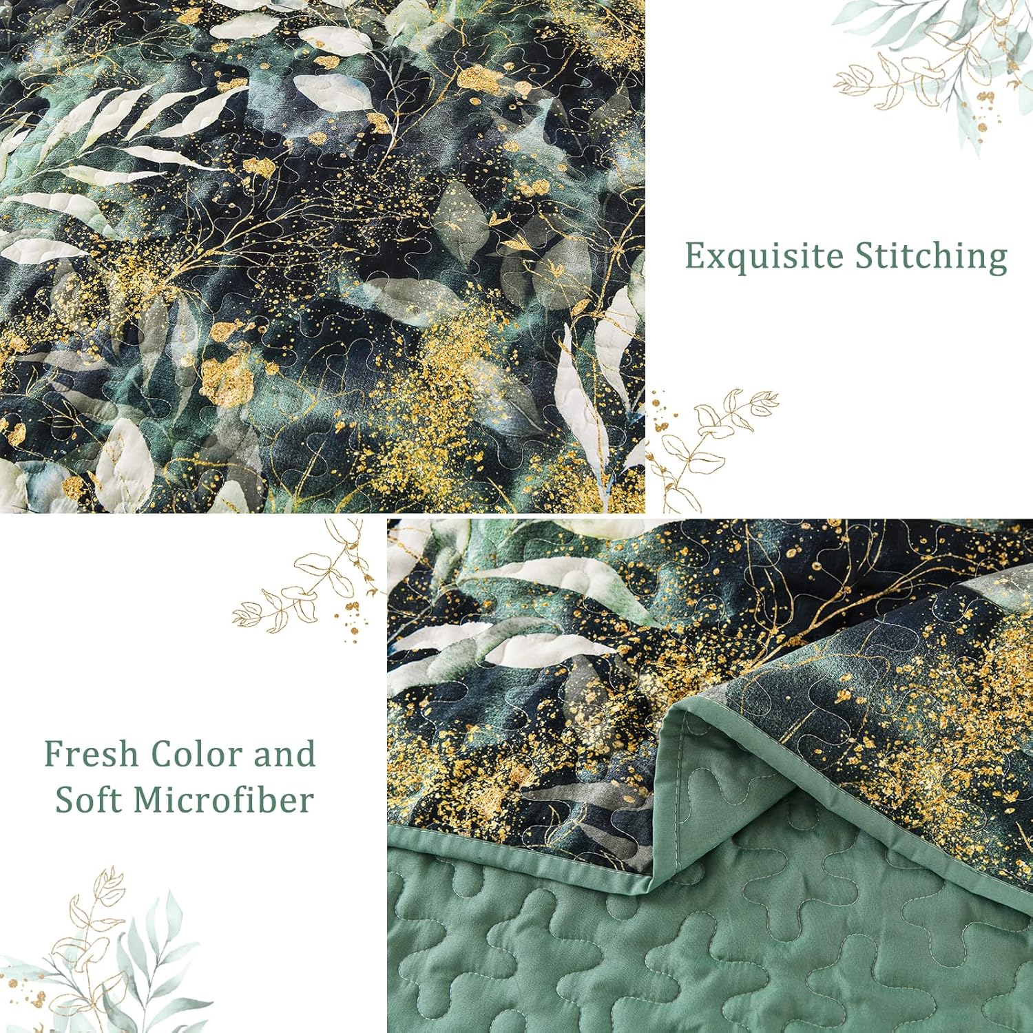 Lush Quilted coverlet and pillowcovers set: Soft and Cozy Feel - Queen size with floral print and detailed stitching
