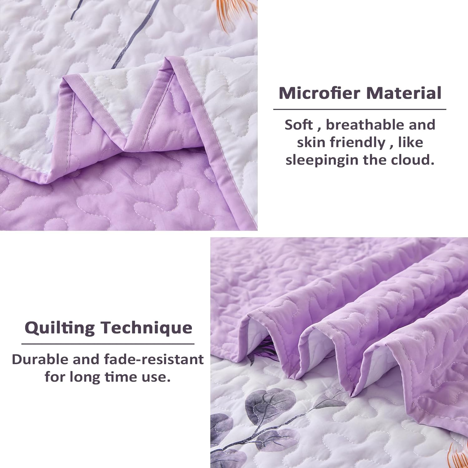 Knit Quilted coverlet and pillowcovers set: Cozy and Textured - Queen size in lavender with microfibre and quilted stitching detail