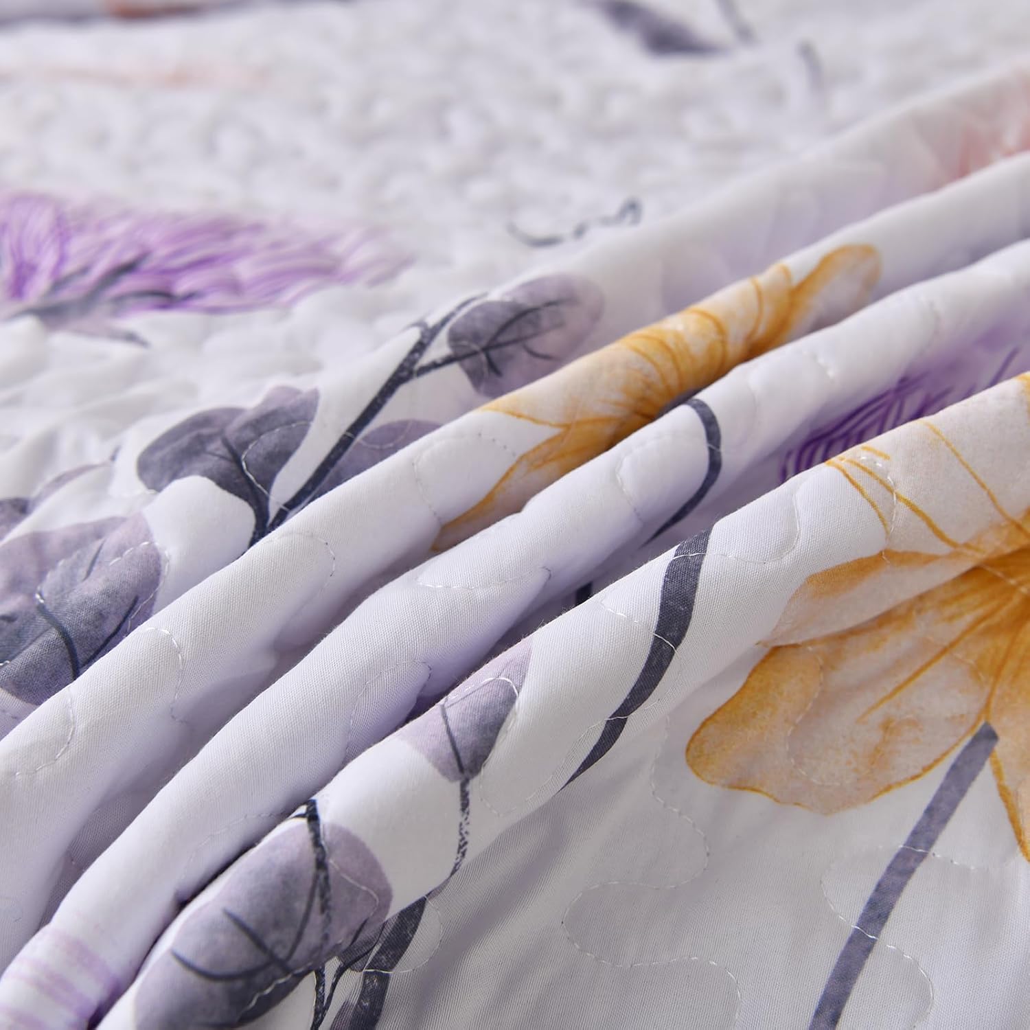 Close-up of floral knit quilted coverlet fabric from the Knit Quilted coverlet and pillowcovers set: Cozy and Textured - Queen size