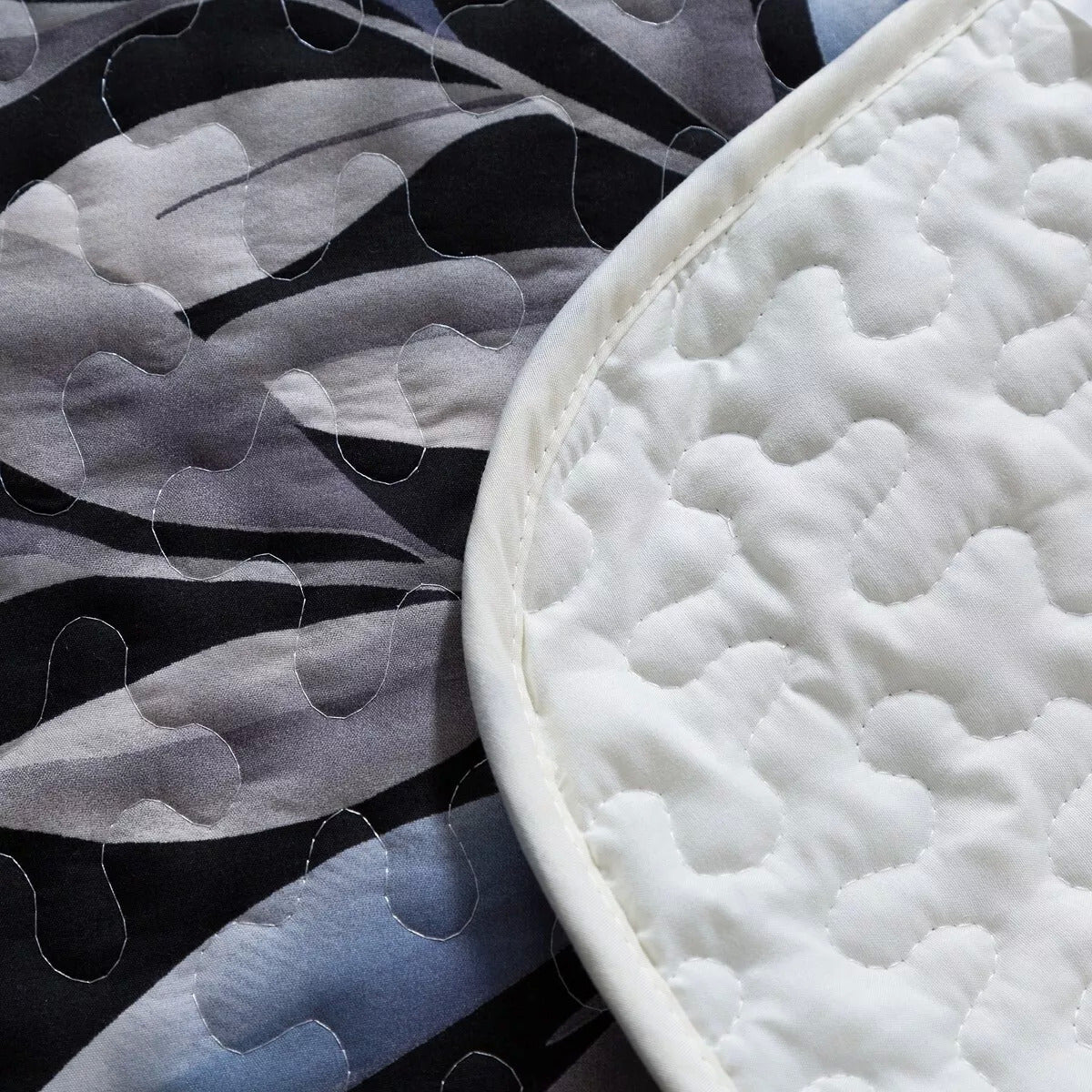 Close-up of the Whimsical Quilted bedspread and pillowcovers set: Add Fun to Your Space - Queen size showing quilted stitching and fabric texture