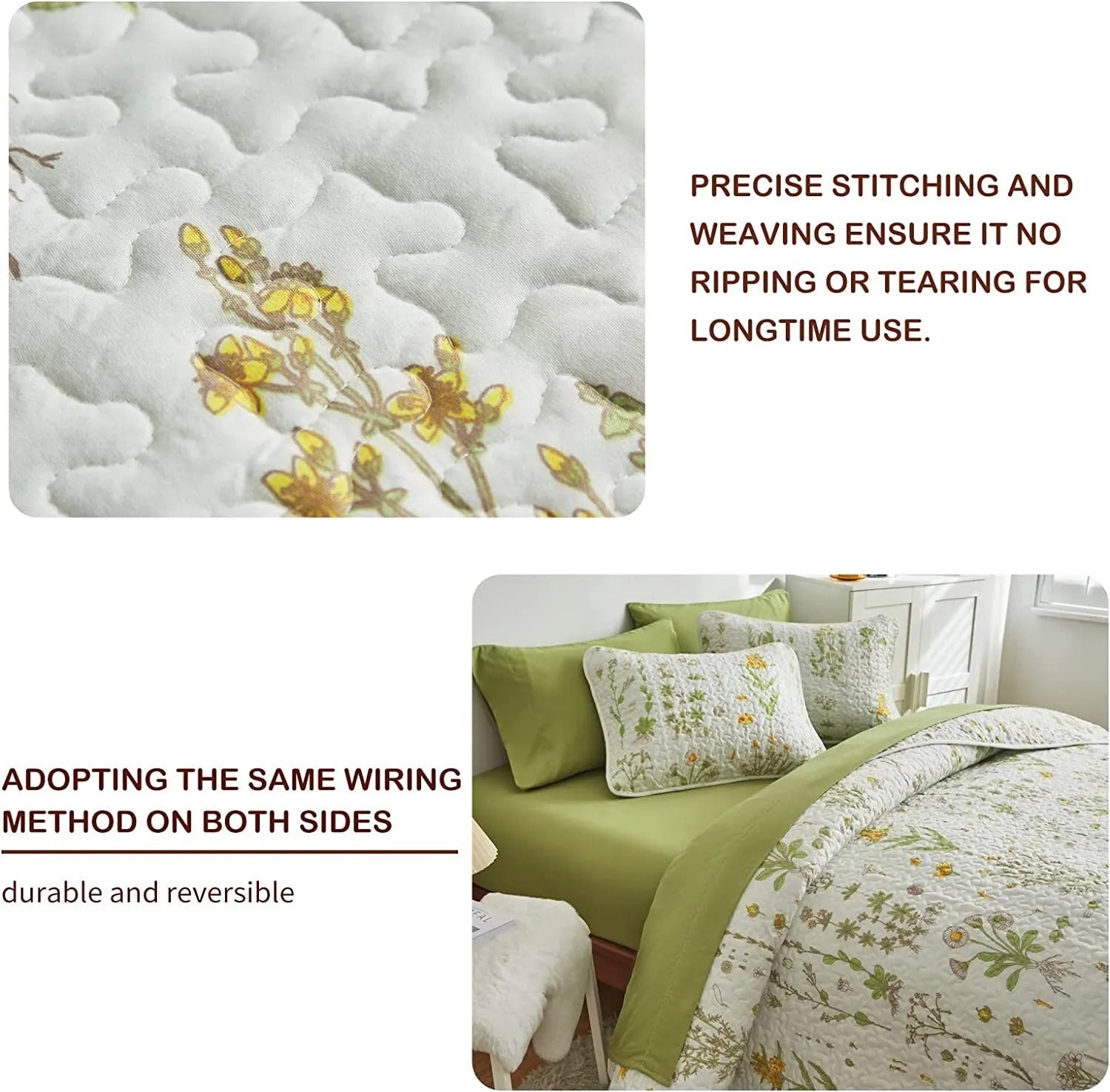 Artistic Quilted coverlet and pillowcovers set: Unleash Your Creativity - Queen size with floral stitching and reversible design on bedzy bedroom furniture