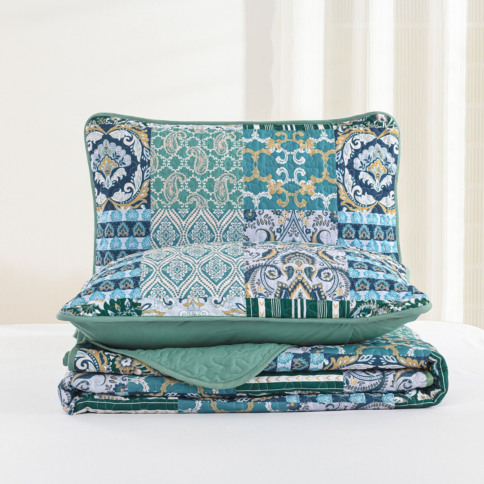 Exquisite Regal Purple 3 Pc Bedspread & Pillow Cover Set with intricate pattern and quilted texture, styled for bedroom comfort and decor