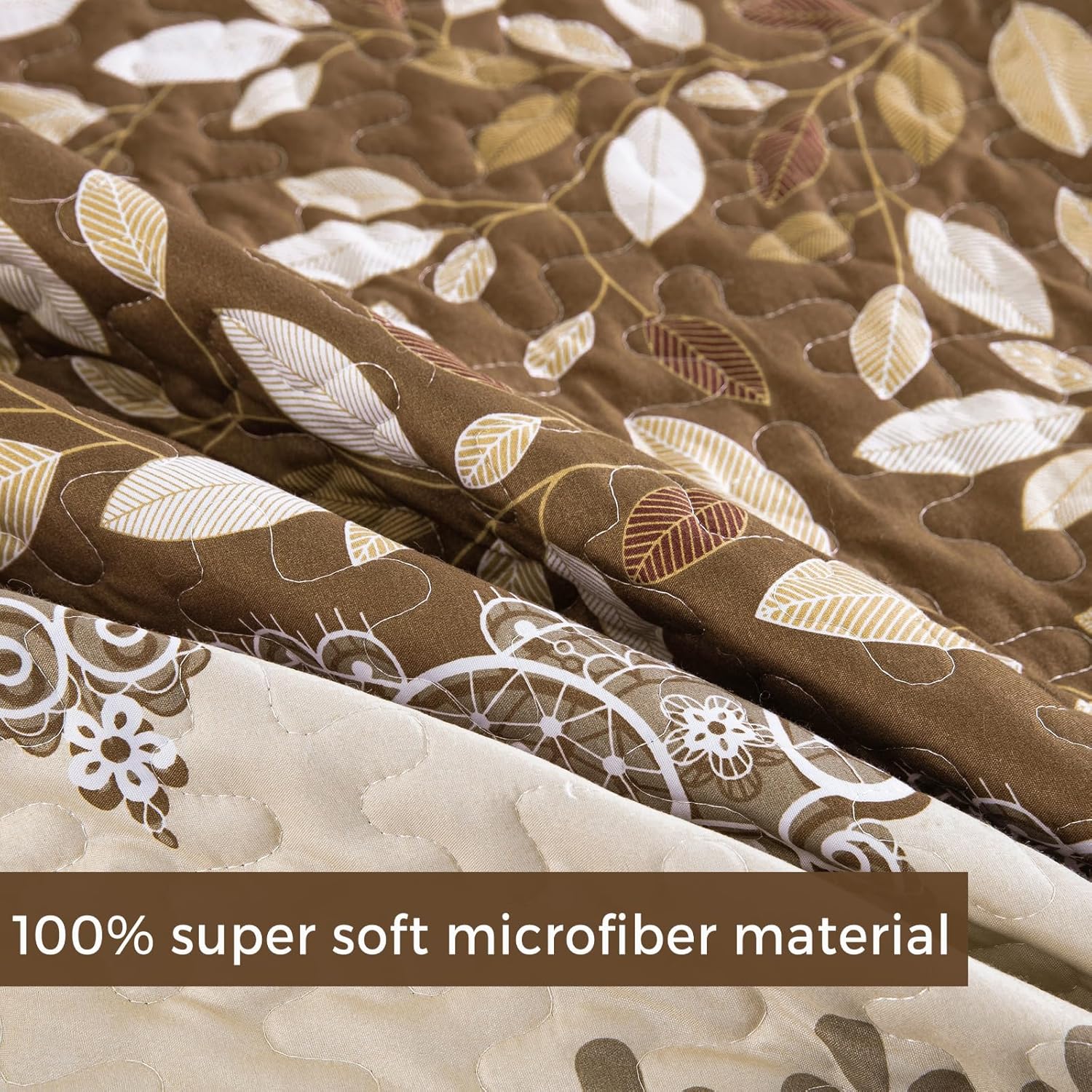 Sophisticated Quilted Bedspread and Pillowcases Set: Exquisite Design and Comfort - Queen size with soft microfiber and leaf pattern