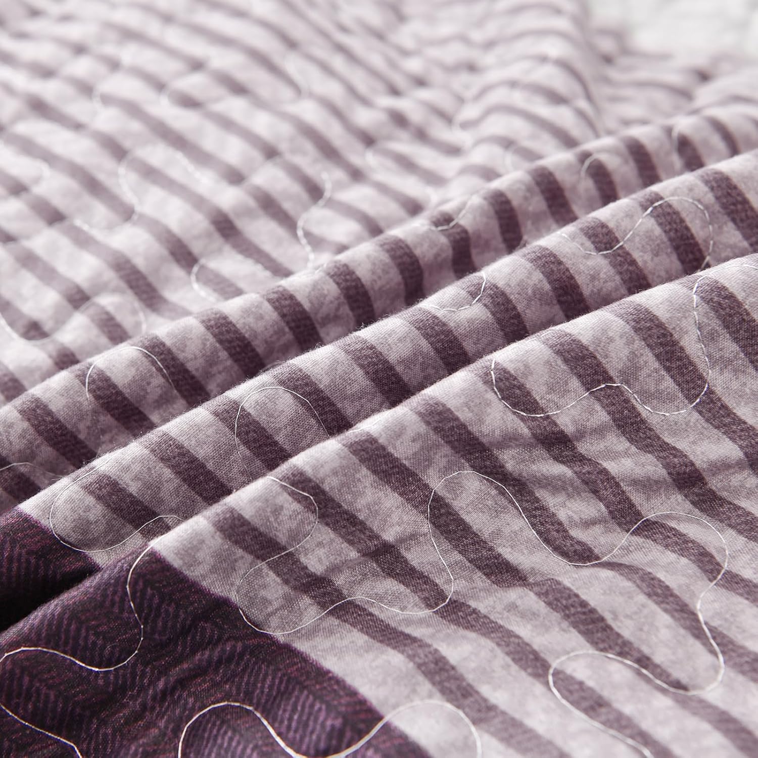 Radiant Quilted coverlet and pillowcovers set: Brighten Any Room - Queen size with striped pattern and quilting detail close-up