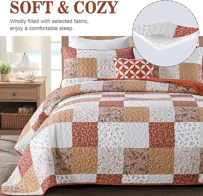 Queen Size Checkered Bedspread Set Vibrant Retro Pattern with patchwork design on bed in cozy bedroom setting