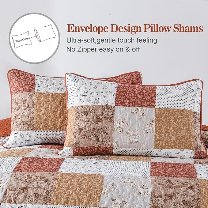 Queen Size Checkered Bedspread Set Vibrant Retro Pattern with envelope design pillow shams in warm earthy tones on bedzy bedding