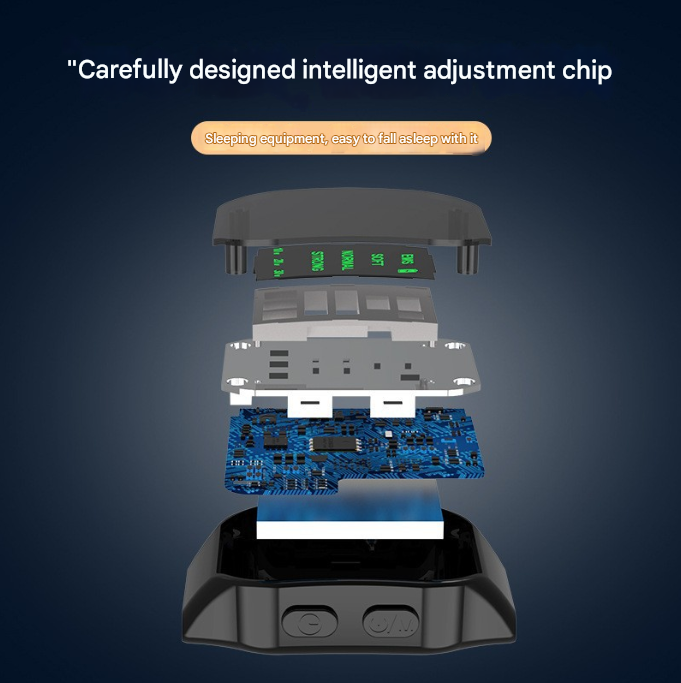 Black Smart Microcurrent Wristband Sleep Aid - Wearable device showing exploded view of the internal adjustment chip components