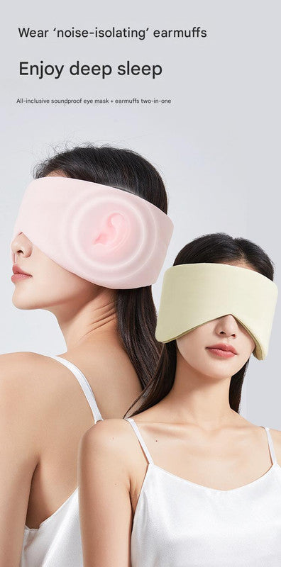 Grey Reversible All-Season Sleep Mask - Cooling & Warming with Sound Muffling Ear Covers Function shown in pink and beige on models