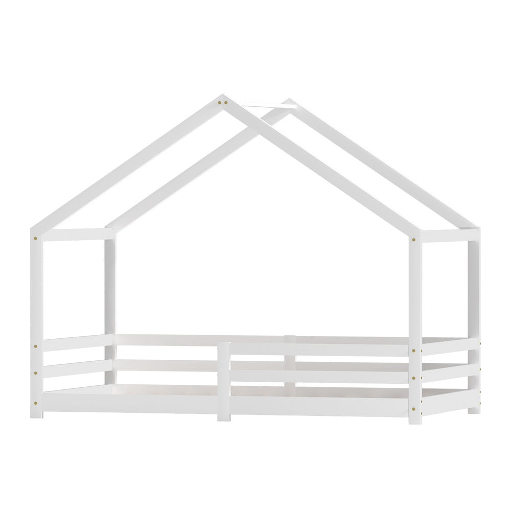 Amos House Shaped Single Wooden Bed Frame White