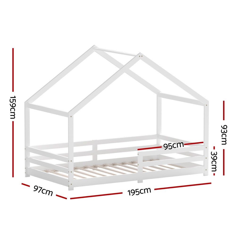 Amos House Shaped Single Wooden Bed Frame White
