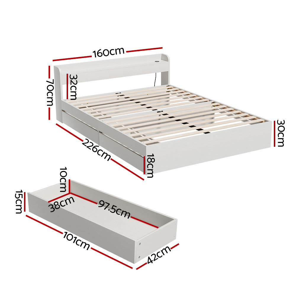 Queen Package | Aura Bed Frame With 2 Storage Drawers White & Bonita Pillow Top Mattress (Medium Firm)