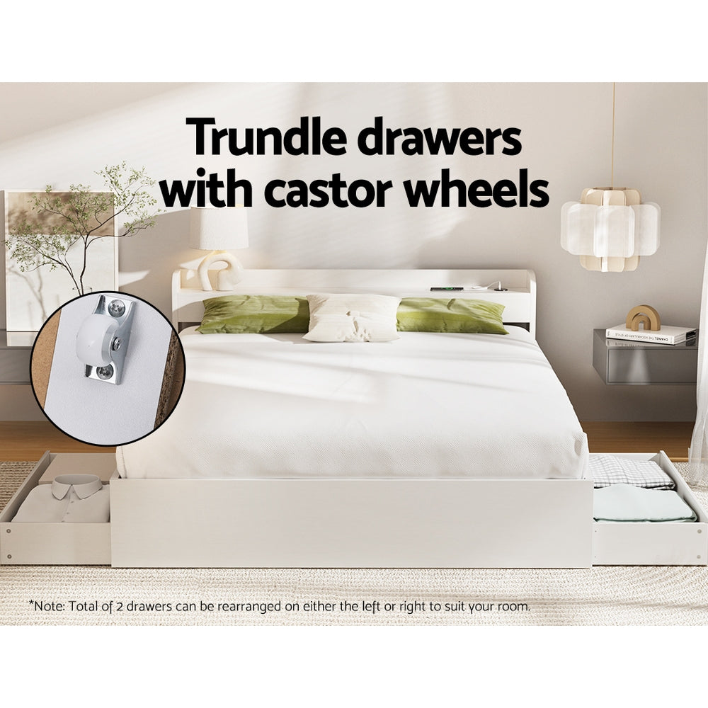 Queen Package | Aura Bed Frame With 2 Storage Drawers White & Bonita Pillow Top Mattress (Medium Firm)