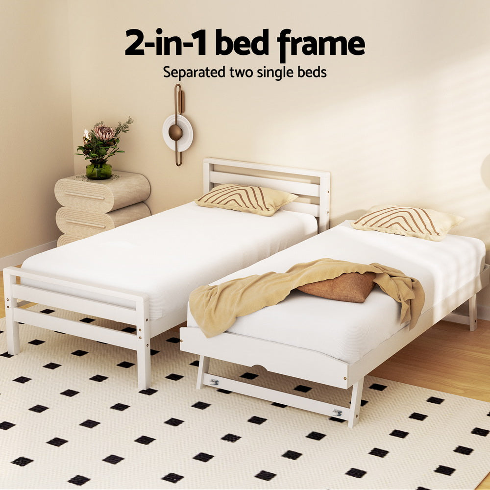 Avis Wooden Trundle Single Bed Frame White