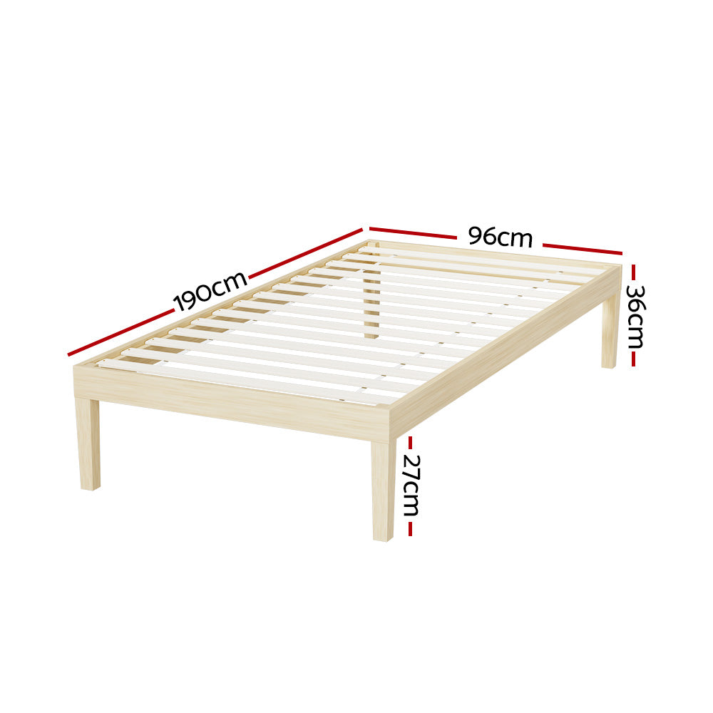 Single Package | Bruno Minimalist Solid Pinewood Bed Frame & Bonita Pillow Top Mattress (Medium Firm)