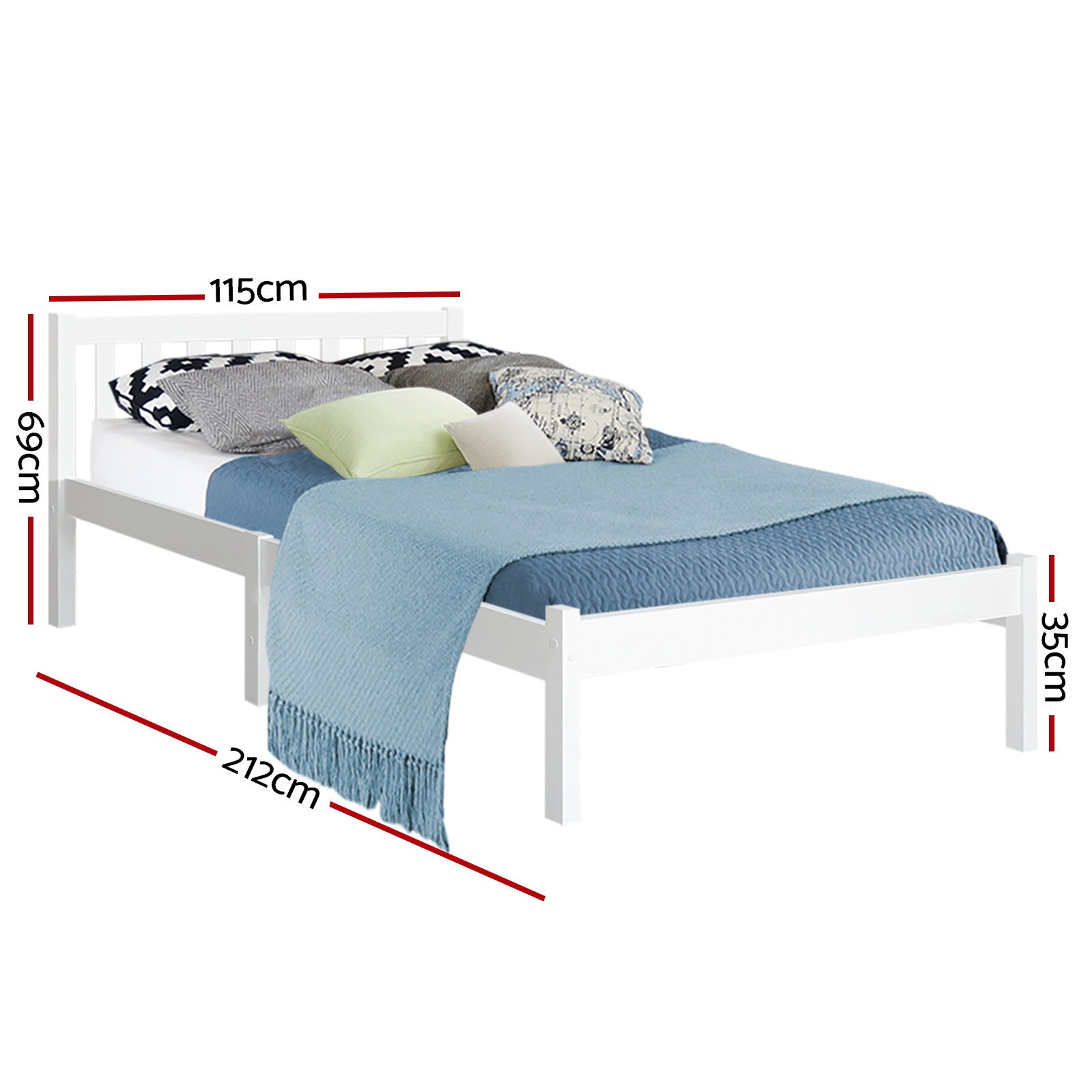 Whitehaven Wooden King Single Bed Frame White