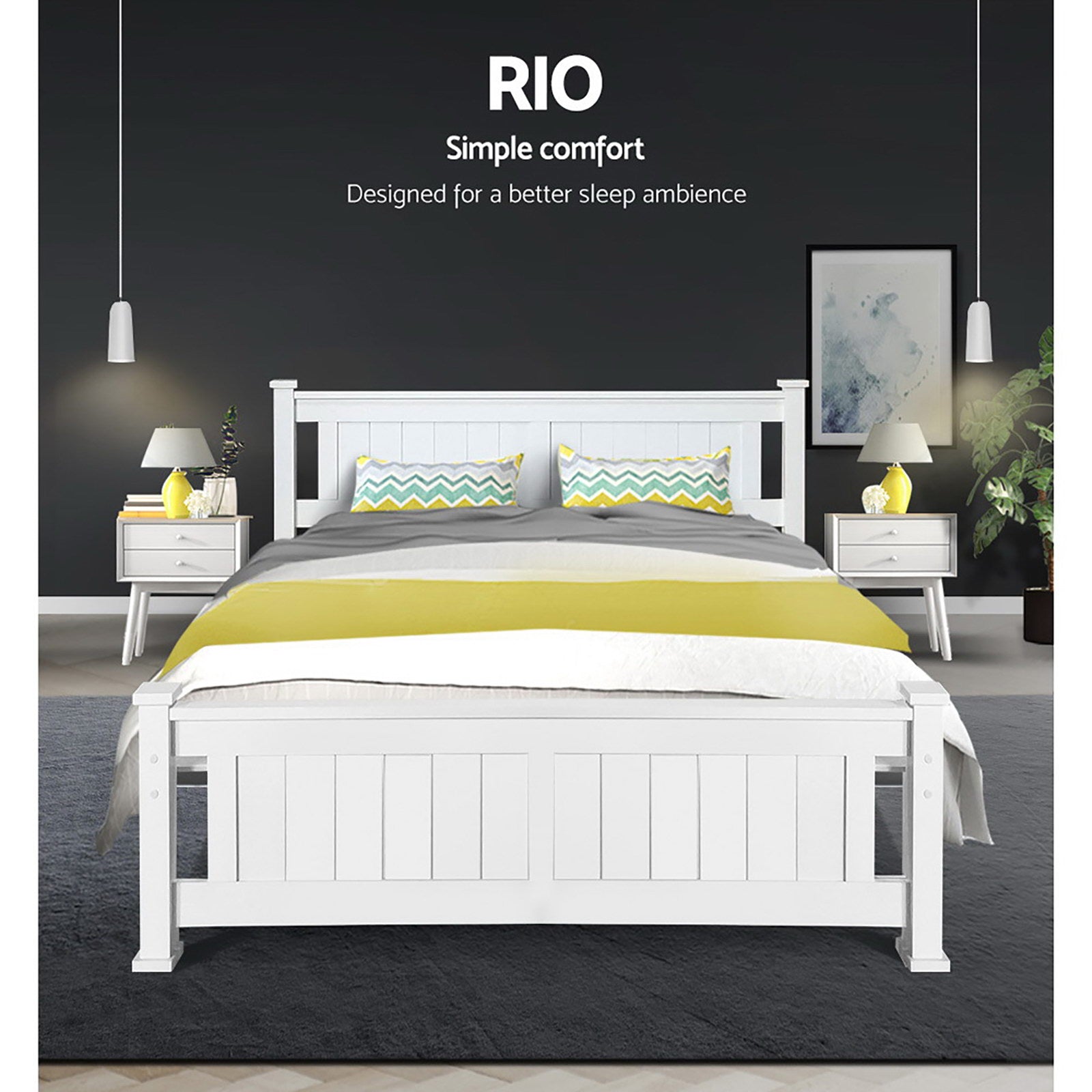 Airlie Wooden Double Bed Frame White