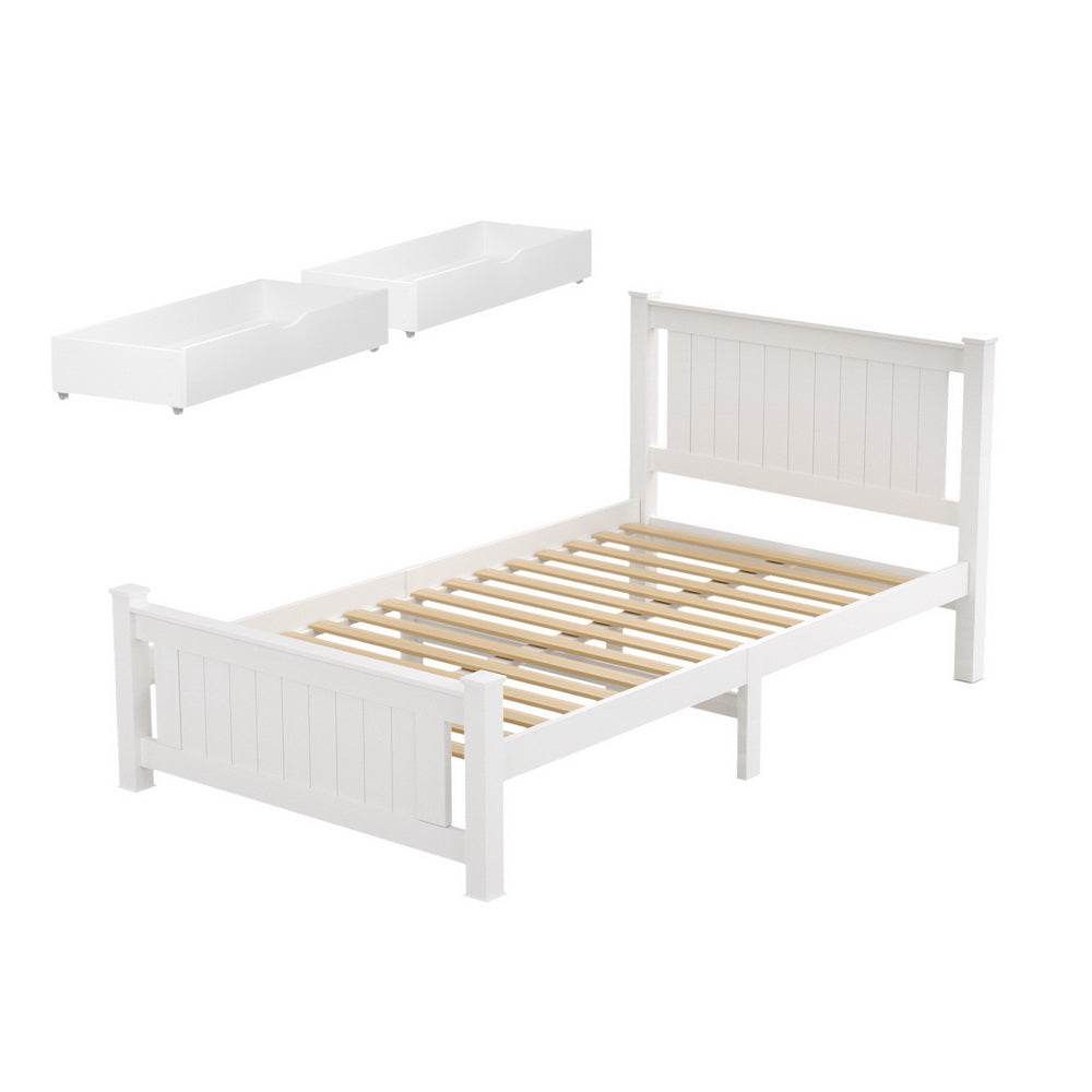 Cottesloe Wooden King Single Bed with Two Storage Drawers - White