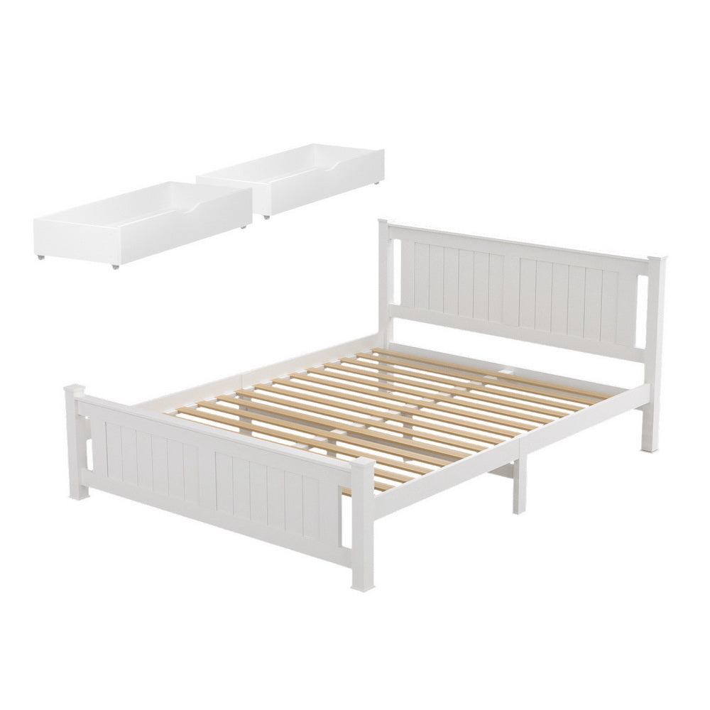 Cottesloe Wooden Queen Bed with Two Storage Drawers - White