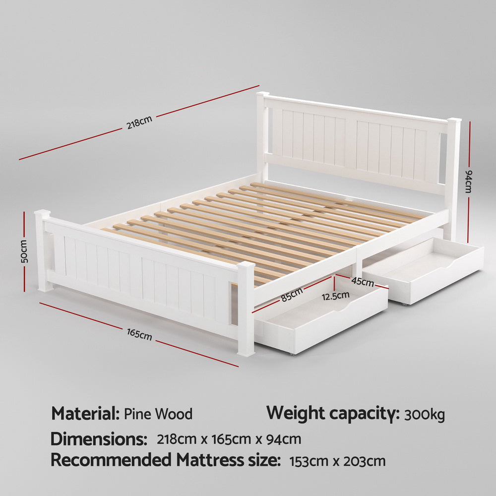 Cottesloe Wooden Queen Bed with Two Storage Drawers - White