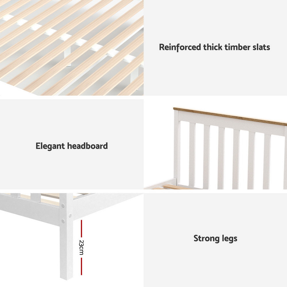 Sundale Single Bed Frame with Two Storage Drawers – White & Pine