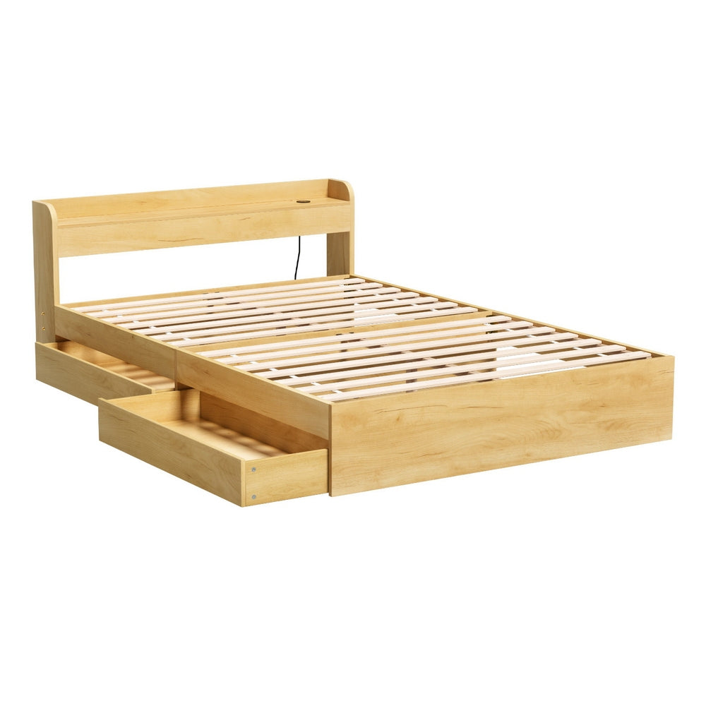 Aura Double Bed Frame With 2 Storage Drawers Wood