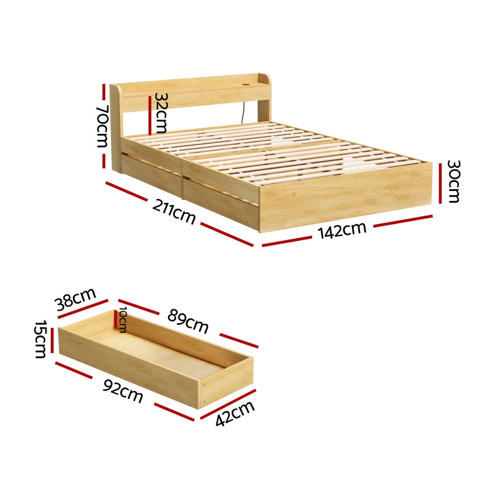 Aura Double Bed Frame With 2 Storage Drawers Wood
