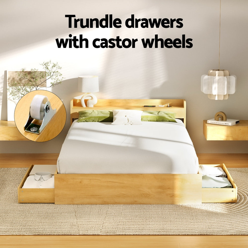 Aura Double Bed Frame With 2 Storage Drawers Wood