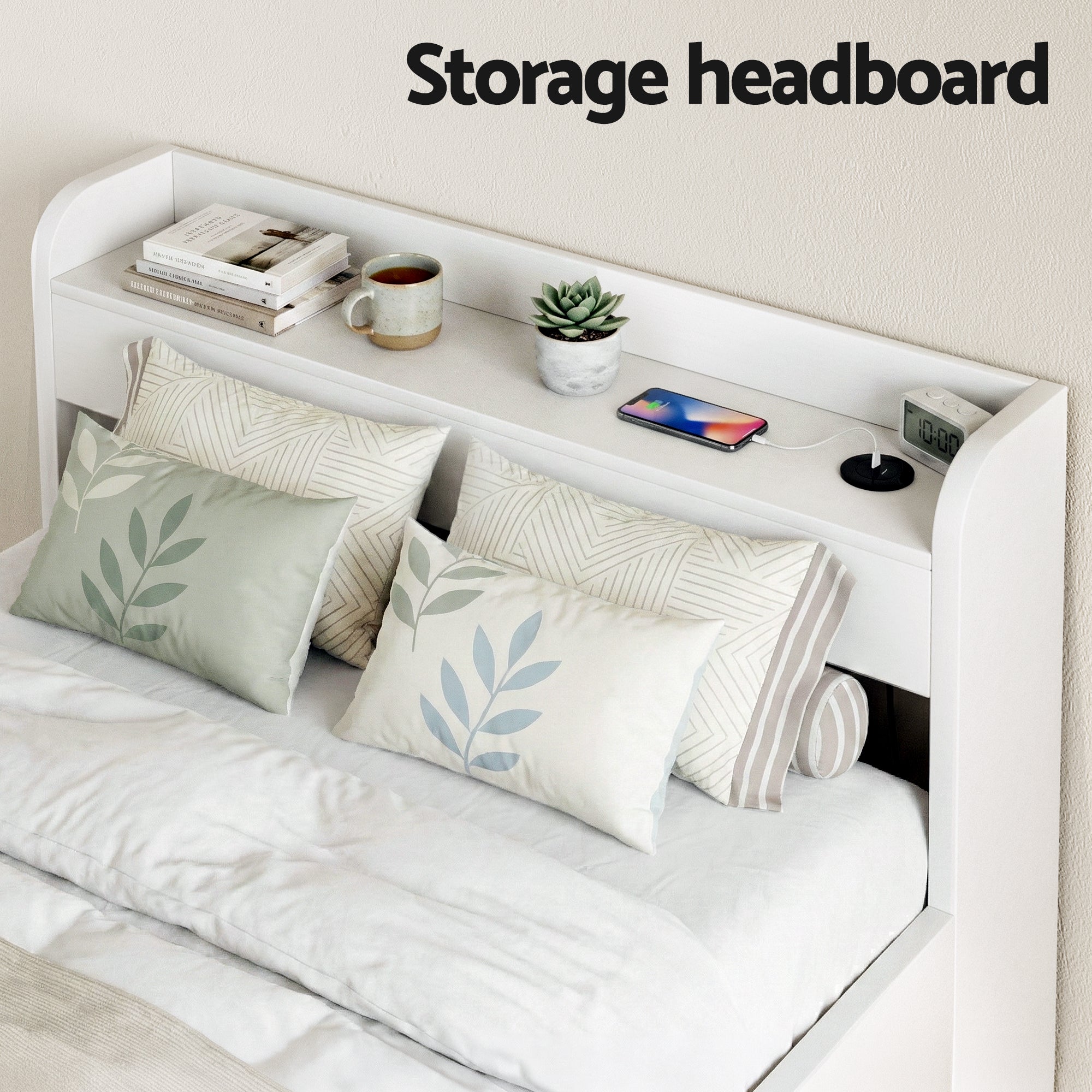 Bed Frame Single Size with Charging Ports and 2 Drawers AURA