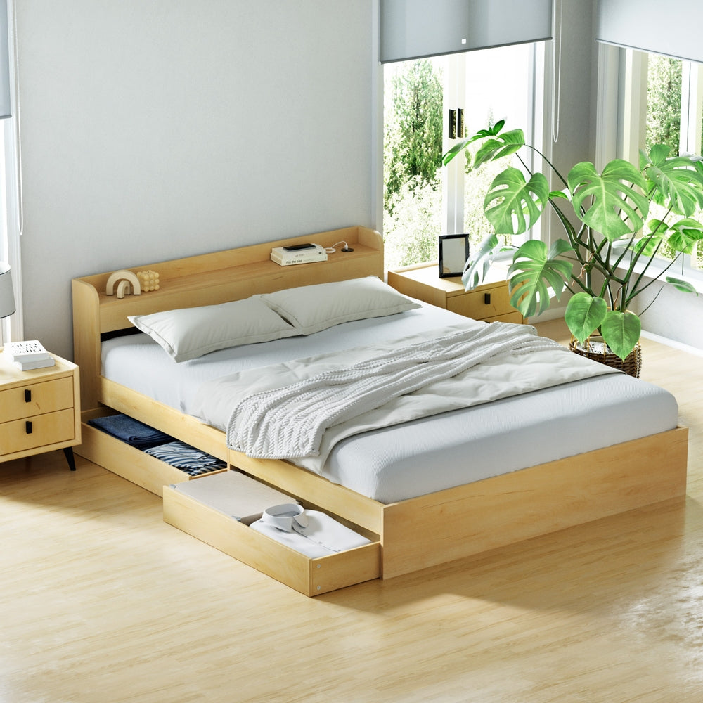 Aura Queen Bed Frame With 2 Storage Drawers Wood