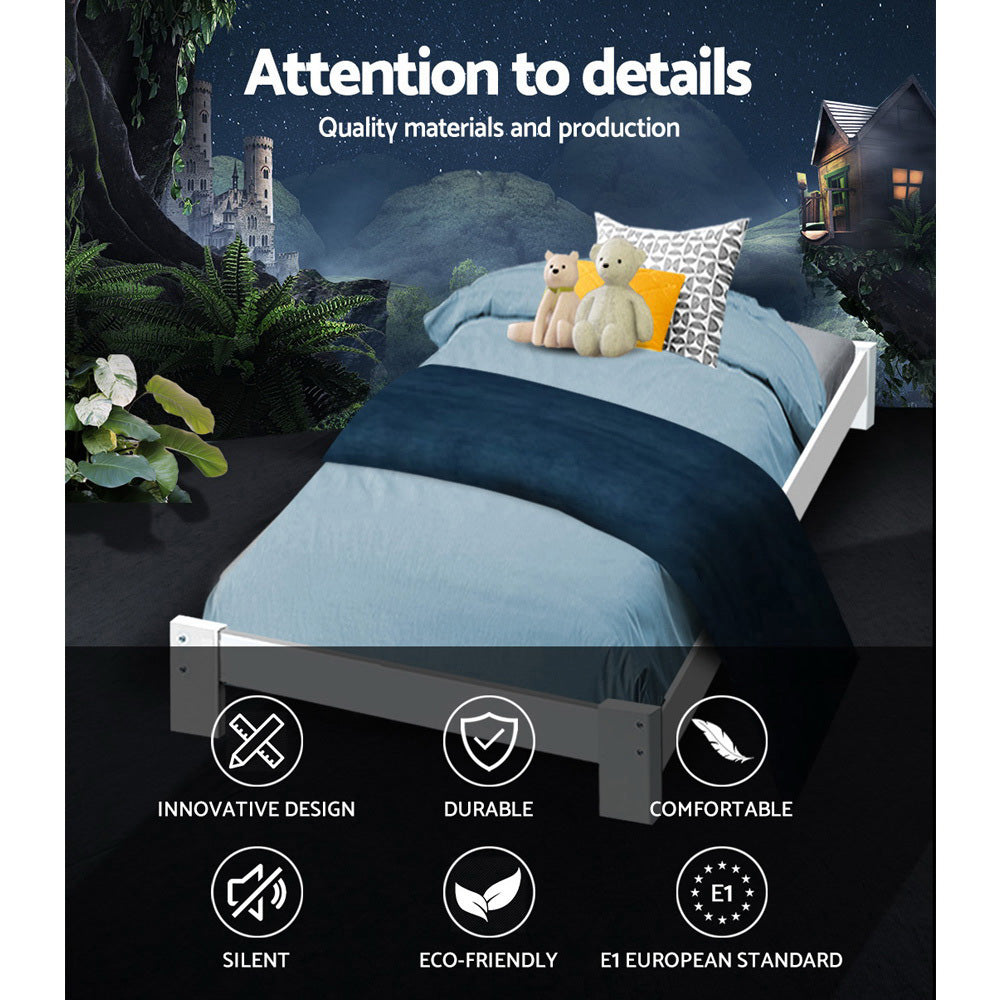 Fairy Wooden King Single Bed Frame White