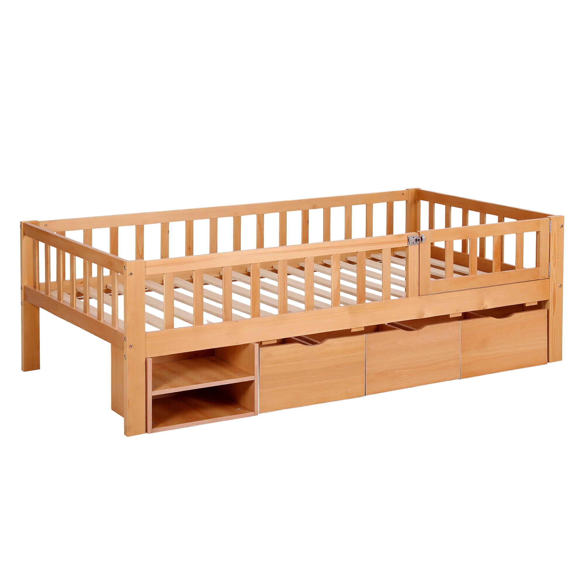 Archer Single Kids Montessori Storage Bed with 3 Drawers – Natural