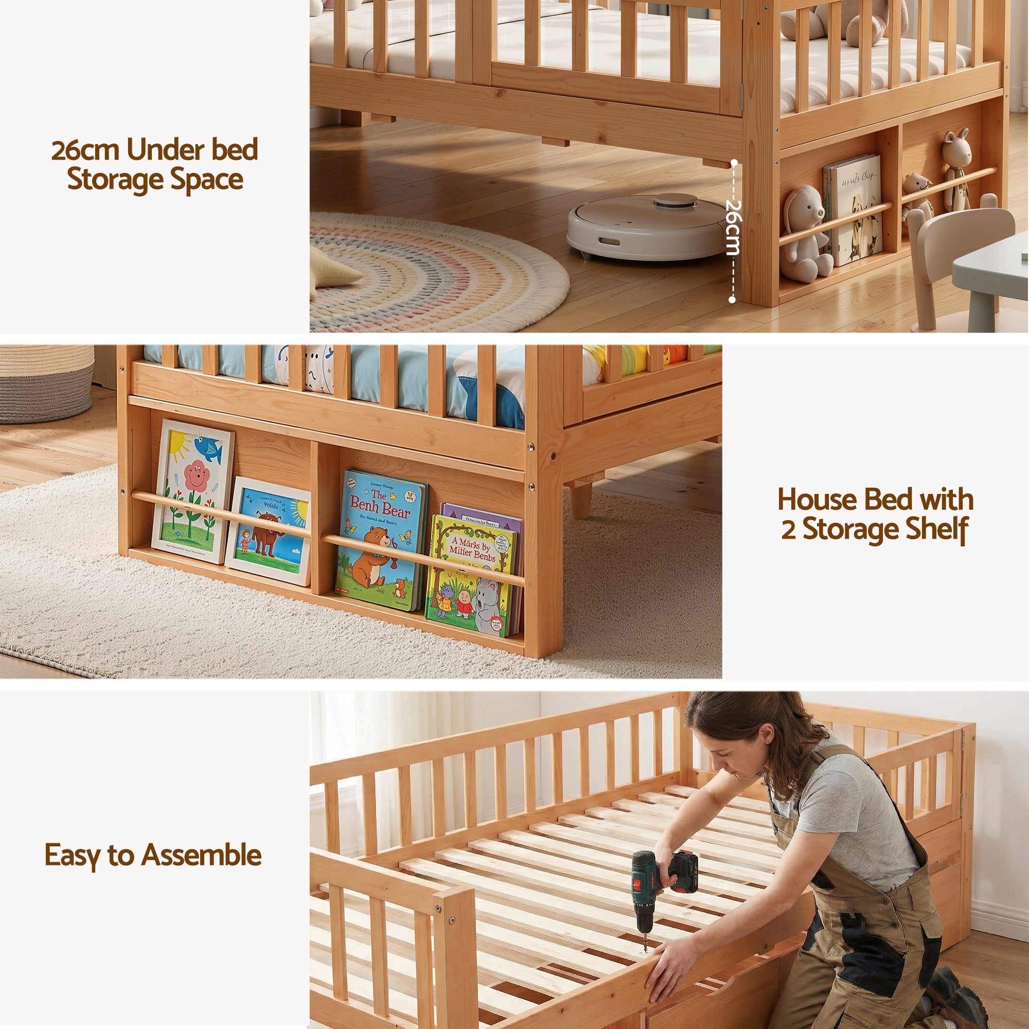 Archer Single Kids Montessori Storage Bed with 3 Drawers – Natural