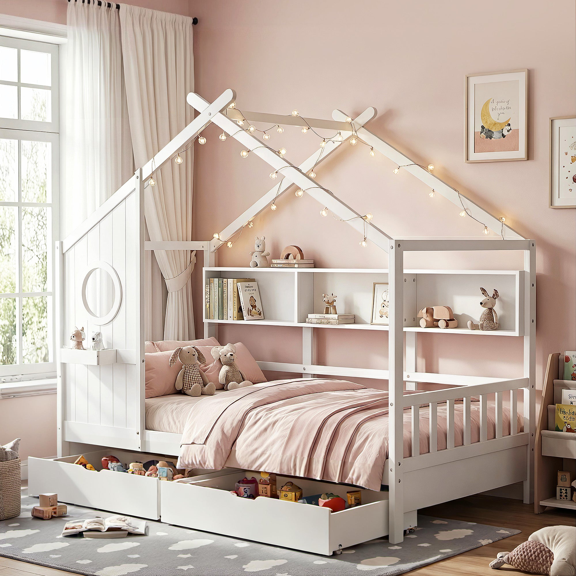 Single Package | Maison Kids Montessori House Bed With 2 Drawers & Glay Bonnell Spring Mattress (Medium Firm)