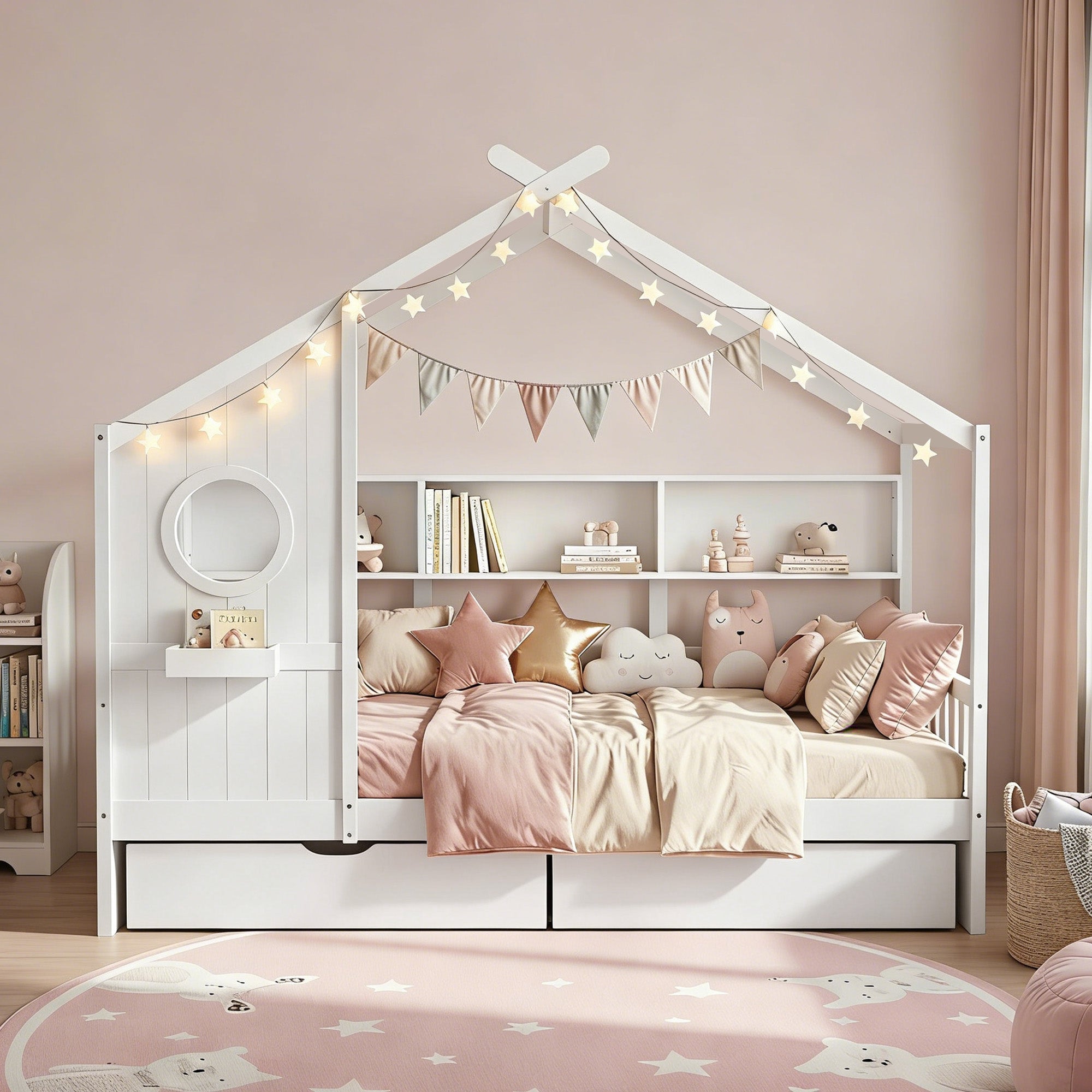 Single Package | Maison Kids Montessori House Bed With 2 Drawers & Glay Bonnell Spring Mattress (Medium Firm)