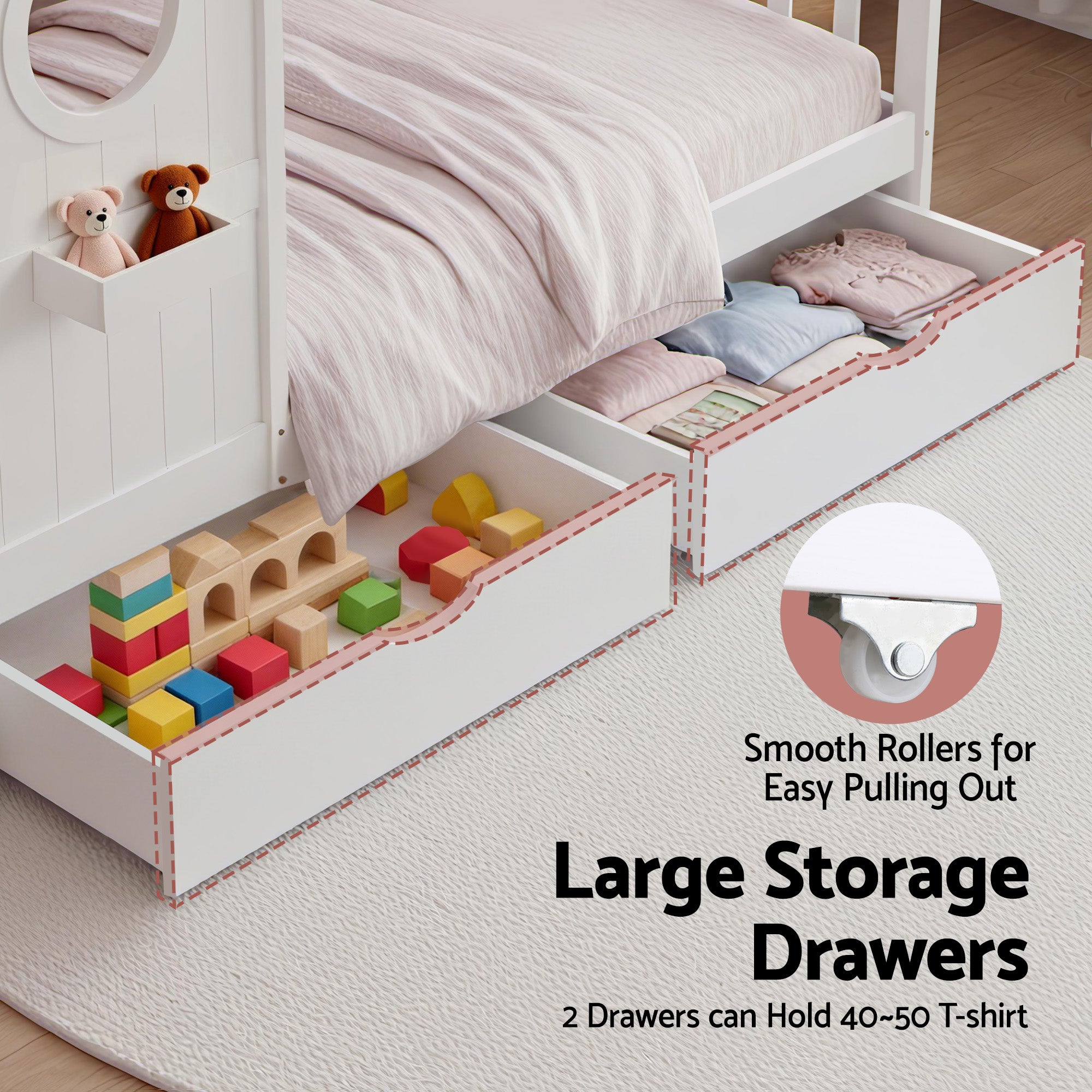 Single Package | Maison Kids Montessori House Bed With 2 Drawers & Glay Bonnell Spring Mattress (Medium Firm)
