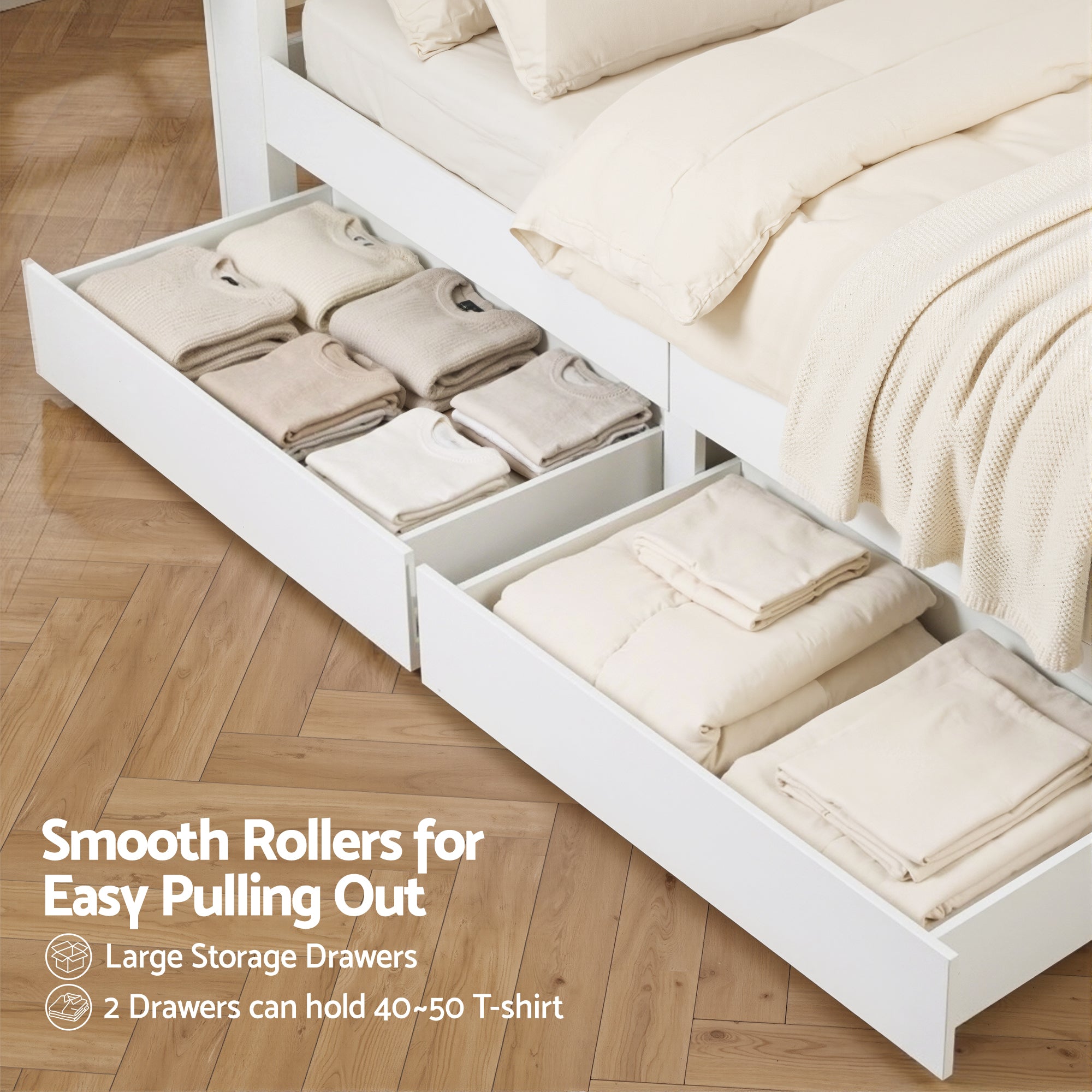 Lennox Double Bed Frame with Storage Headboard, LED Lights and USB Charging - White