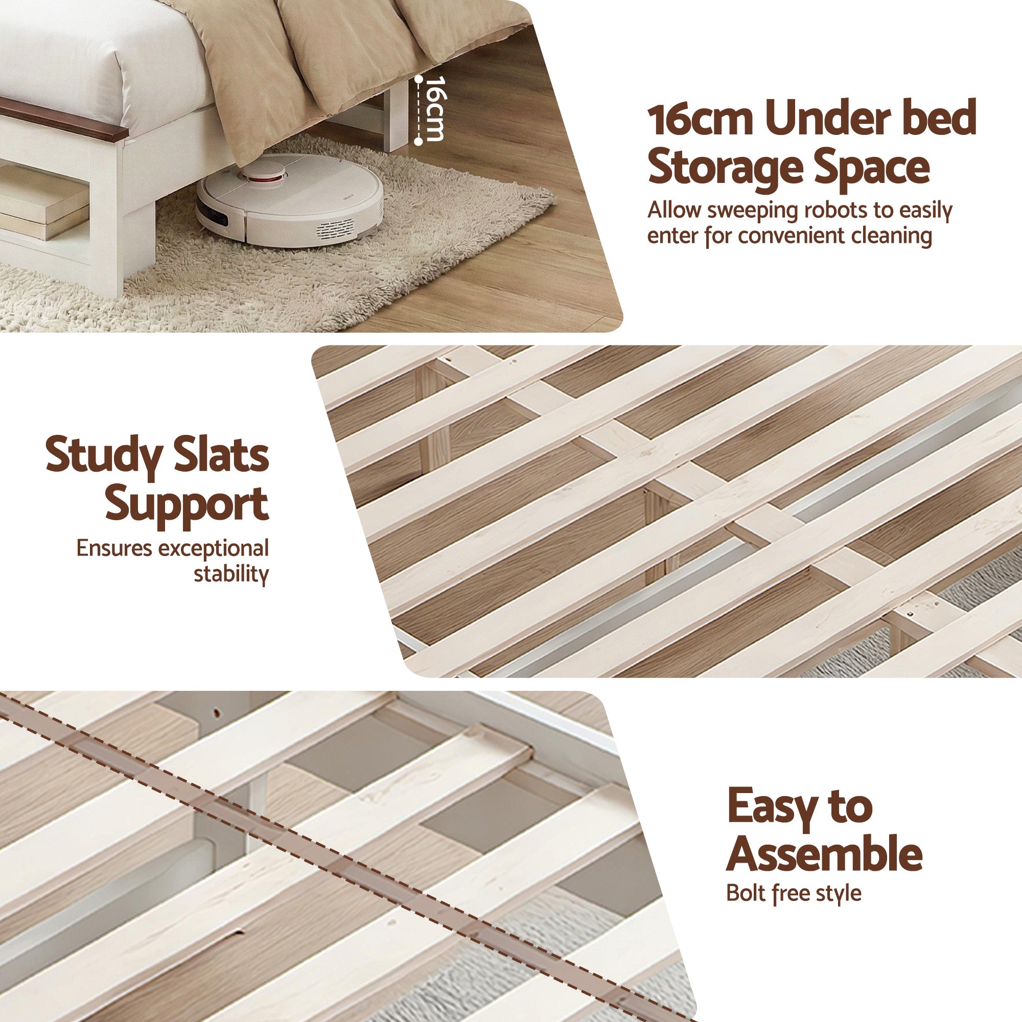 Farmhouse Queen Wooden LED Storage Bed Frame with USB Charging - White