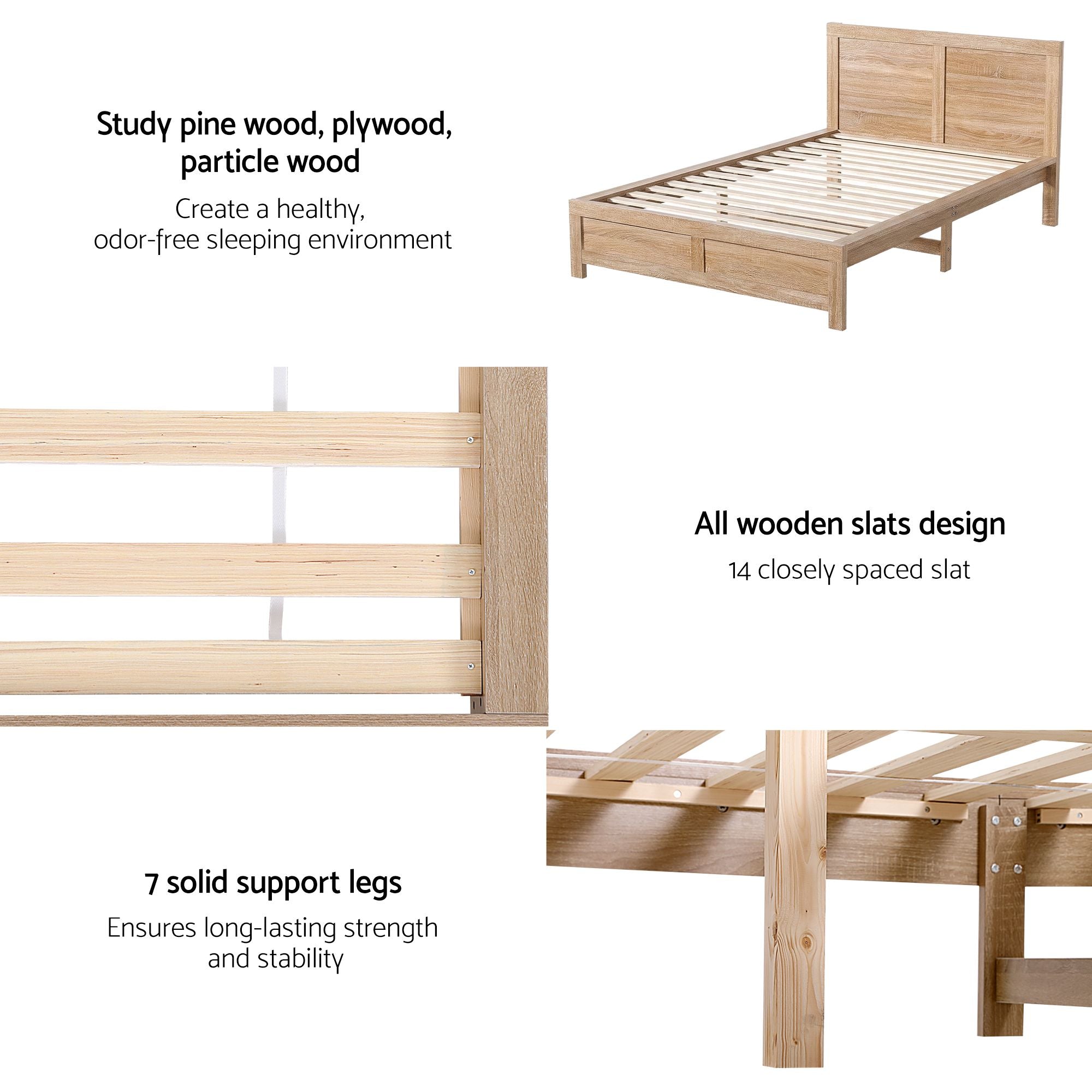 King Single Size Bed Frame with 2 Drawers Bedroom Furniture