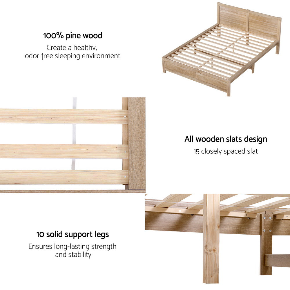 Cabarita Queen Acacia Wooden Bed Frame – Oatmeal