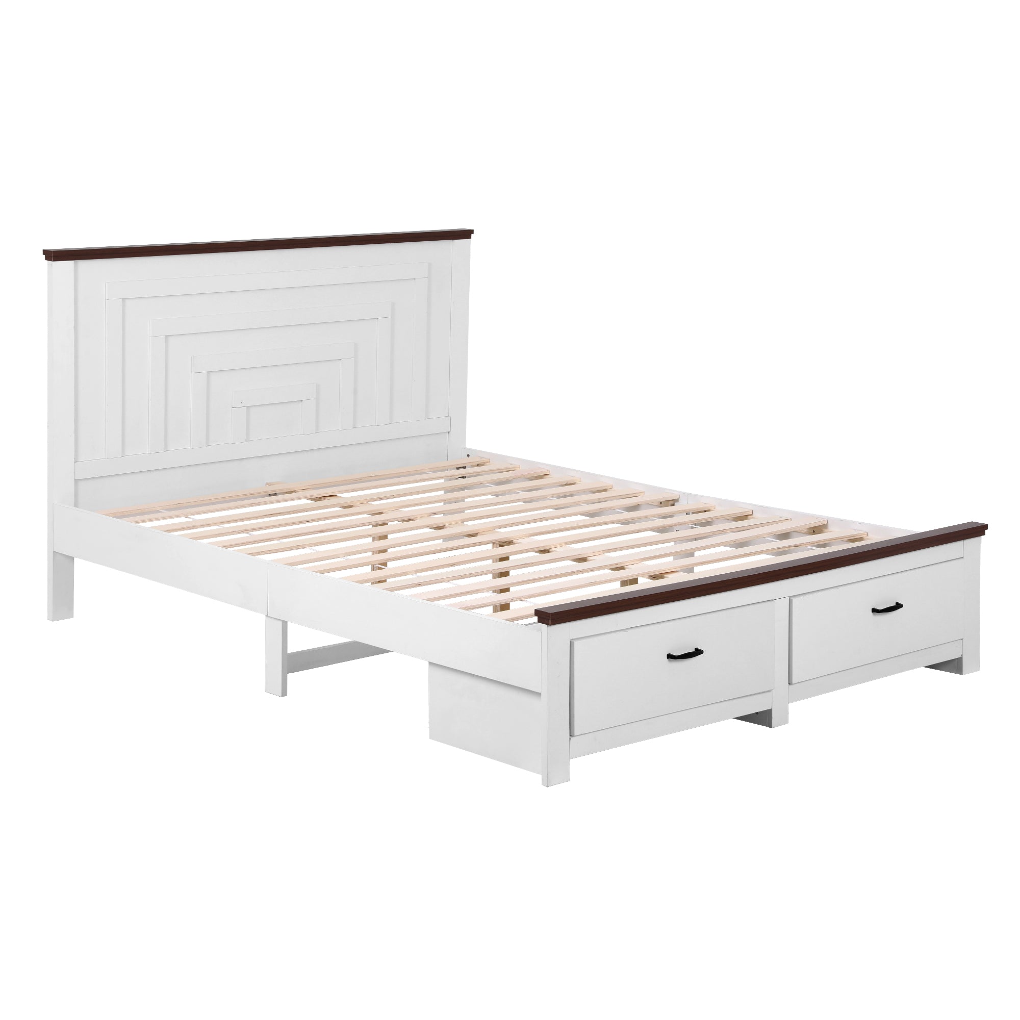 Rawson Double Bed Frame with Storage Drawers and Tall Headboard - White