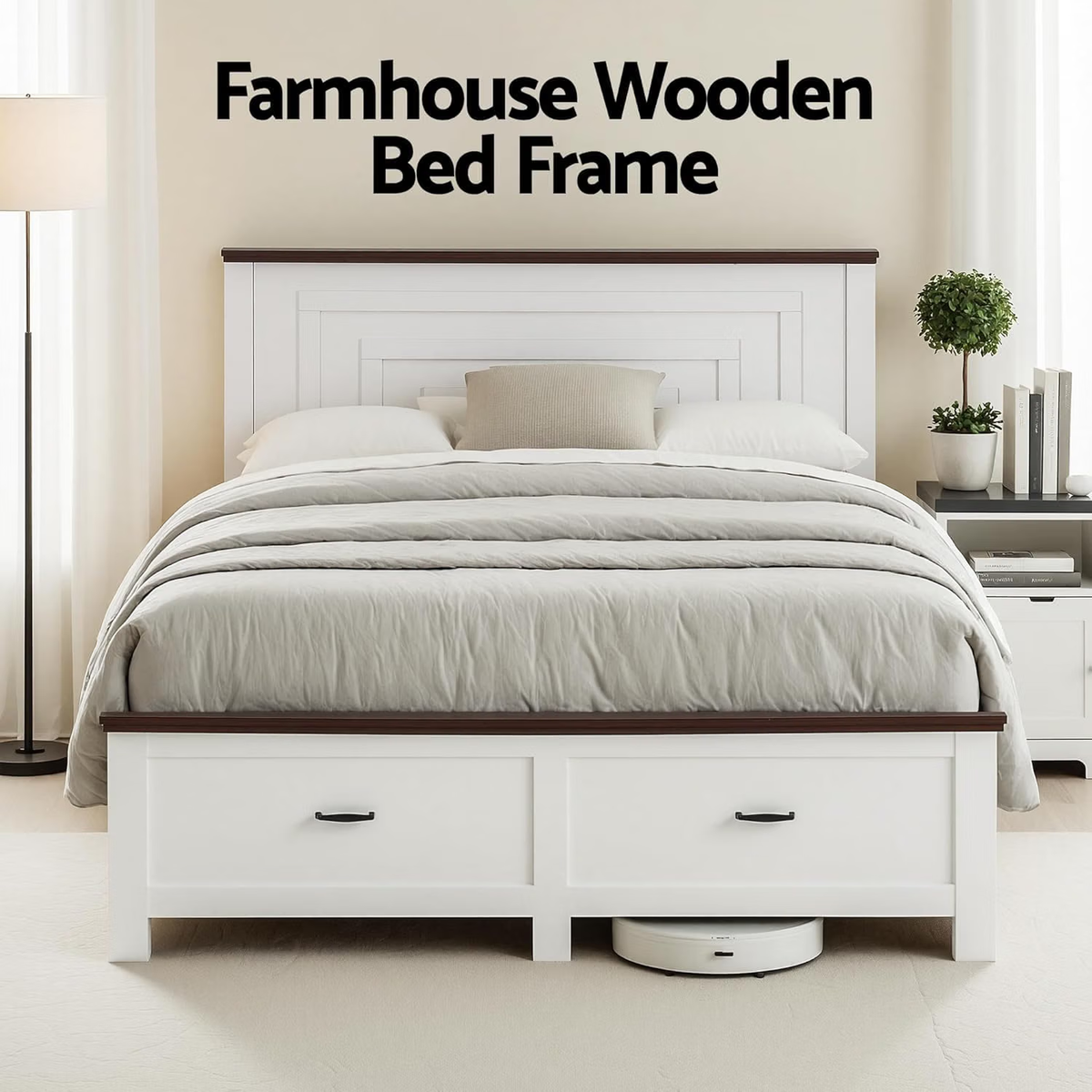 Queen Wooden Bed Frame with 2 Bedside Tables Bedroom Furniture Set
